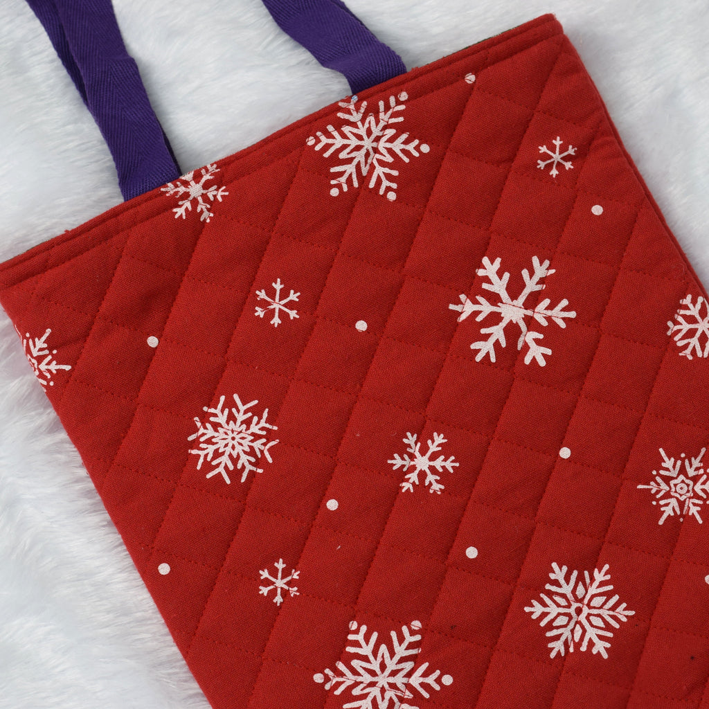 Christmas Snowflake Quilted Tote Bag - Red & White