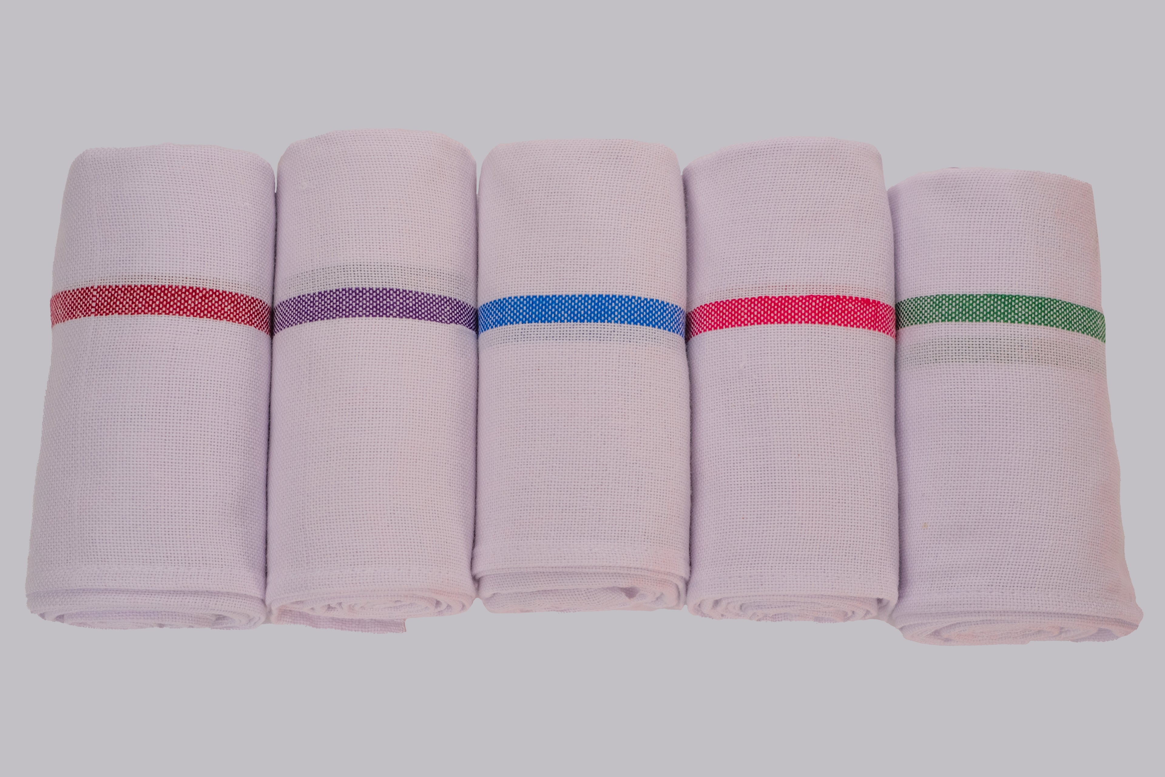 Premium Cotton Thorthu Towel Set – Pack of 5 |  Traditional Kerala Bath Towel with Color Borders