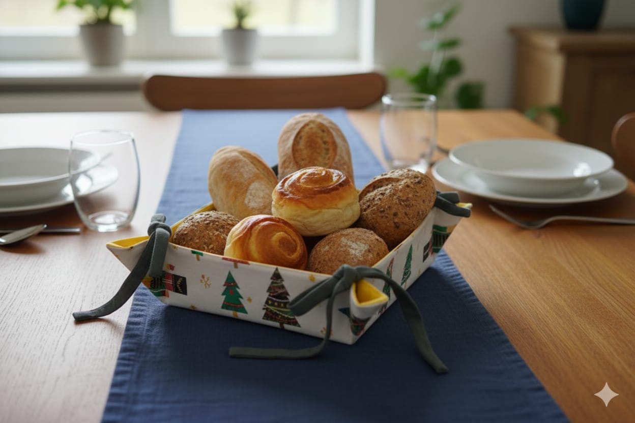 Christmas Print Fabric Bread Basket 8x8 Inch - Main Product Image - Nushio