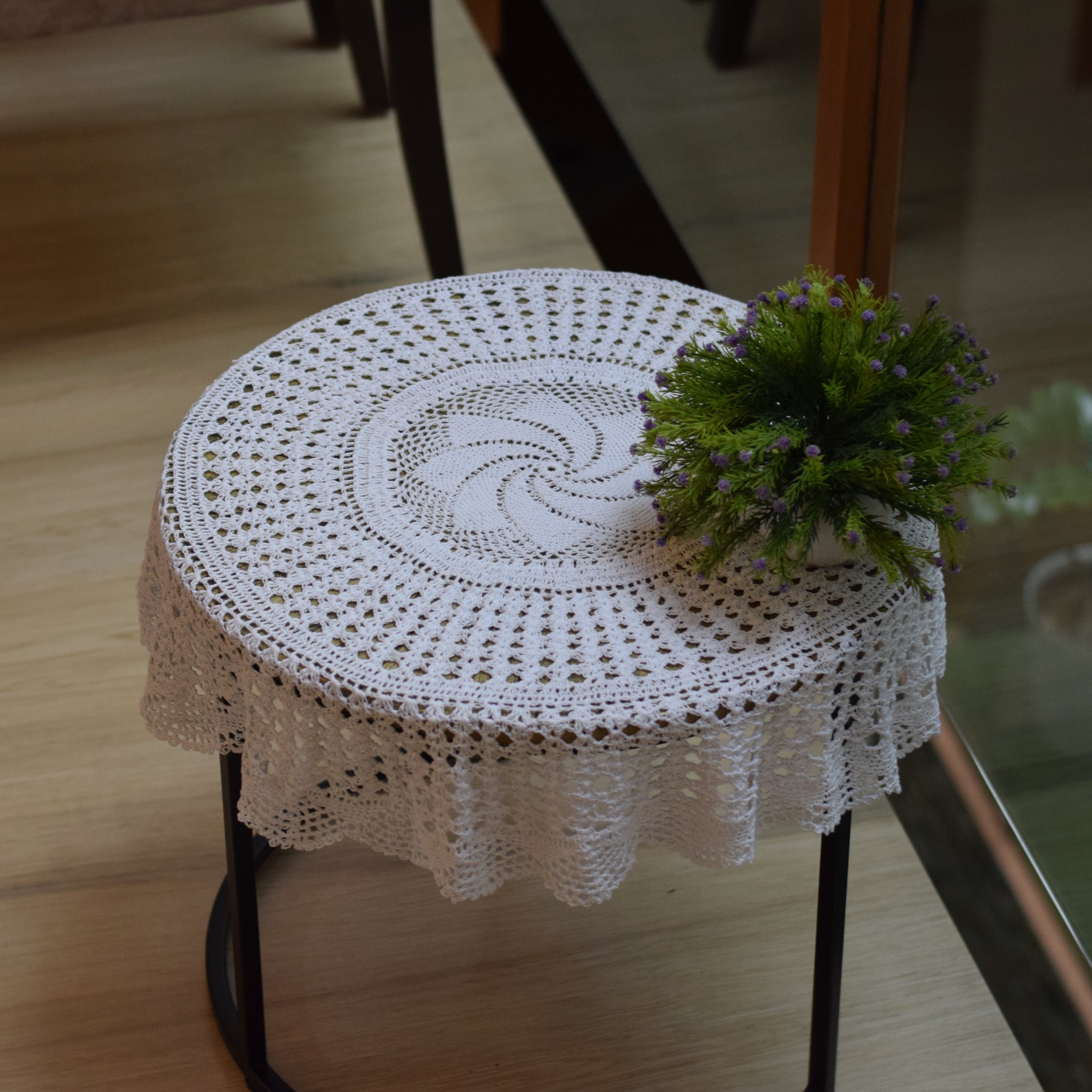 Handmade White Crochet Table Cover - Main Product Image - Nushio