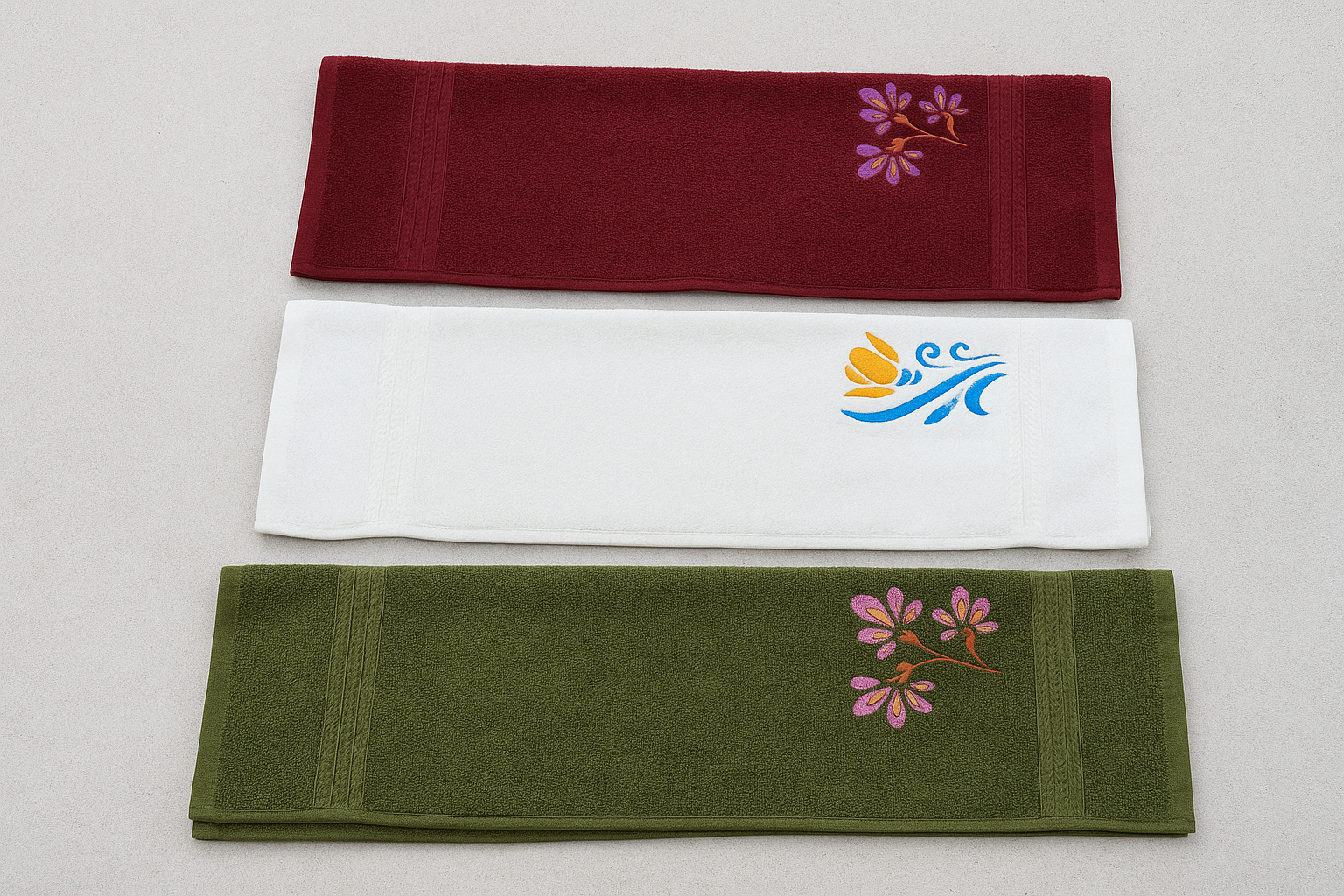 Premium Turkey Cotton Embroidered Hand Towels – Set of 3