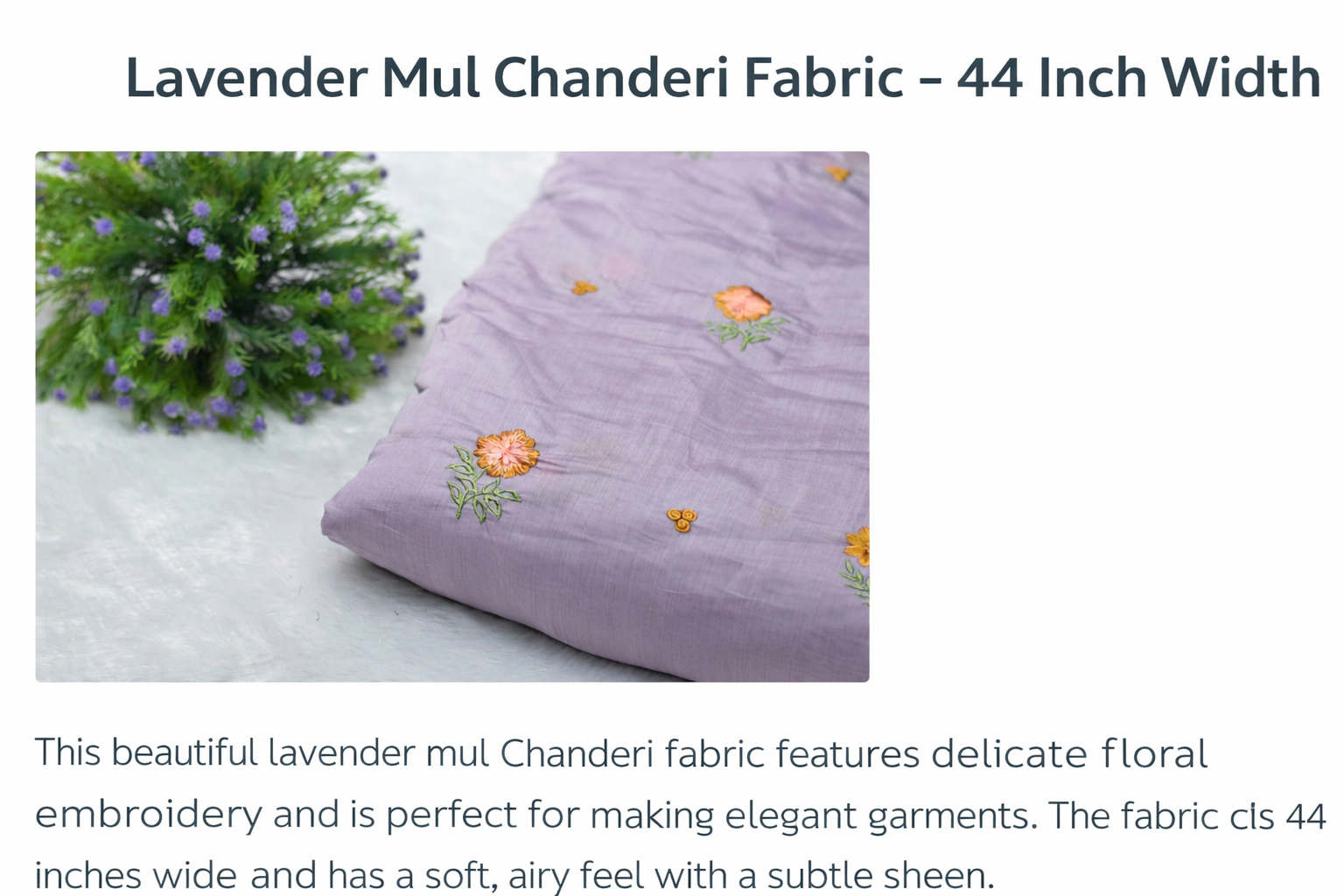 Lavender Mul Chanderi Fabric with Floral Embroidery - Main Product Image - Floral - Nushio