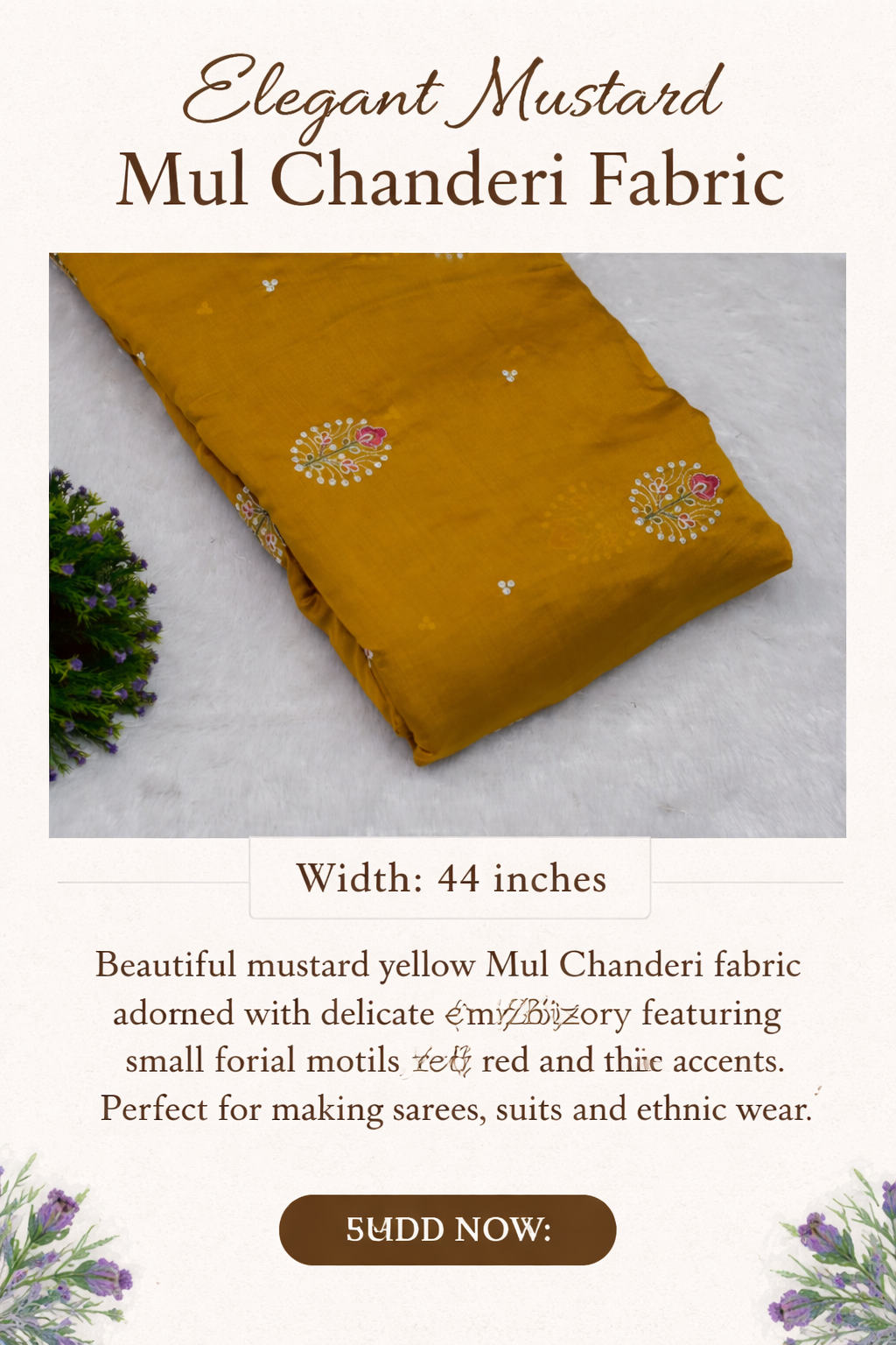 Mustard Mul Chanderi Fabric - 44 Inches Width - Main Product Image - Nushio