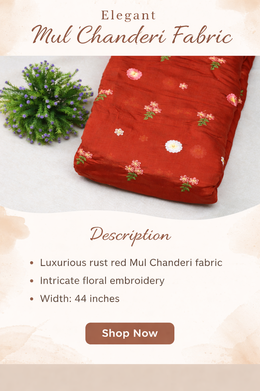Rust Mul Chanderi Fabric