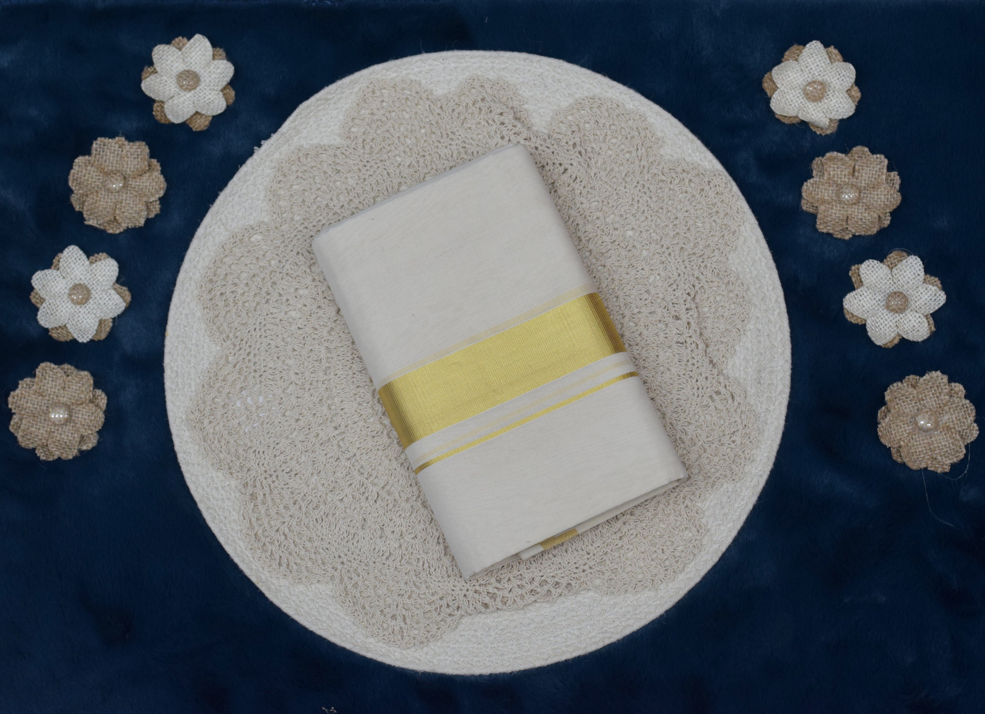 Traditional Kodi Cotton Dhoti with Golden Zari Border