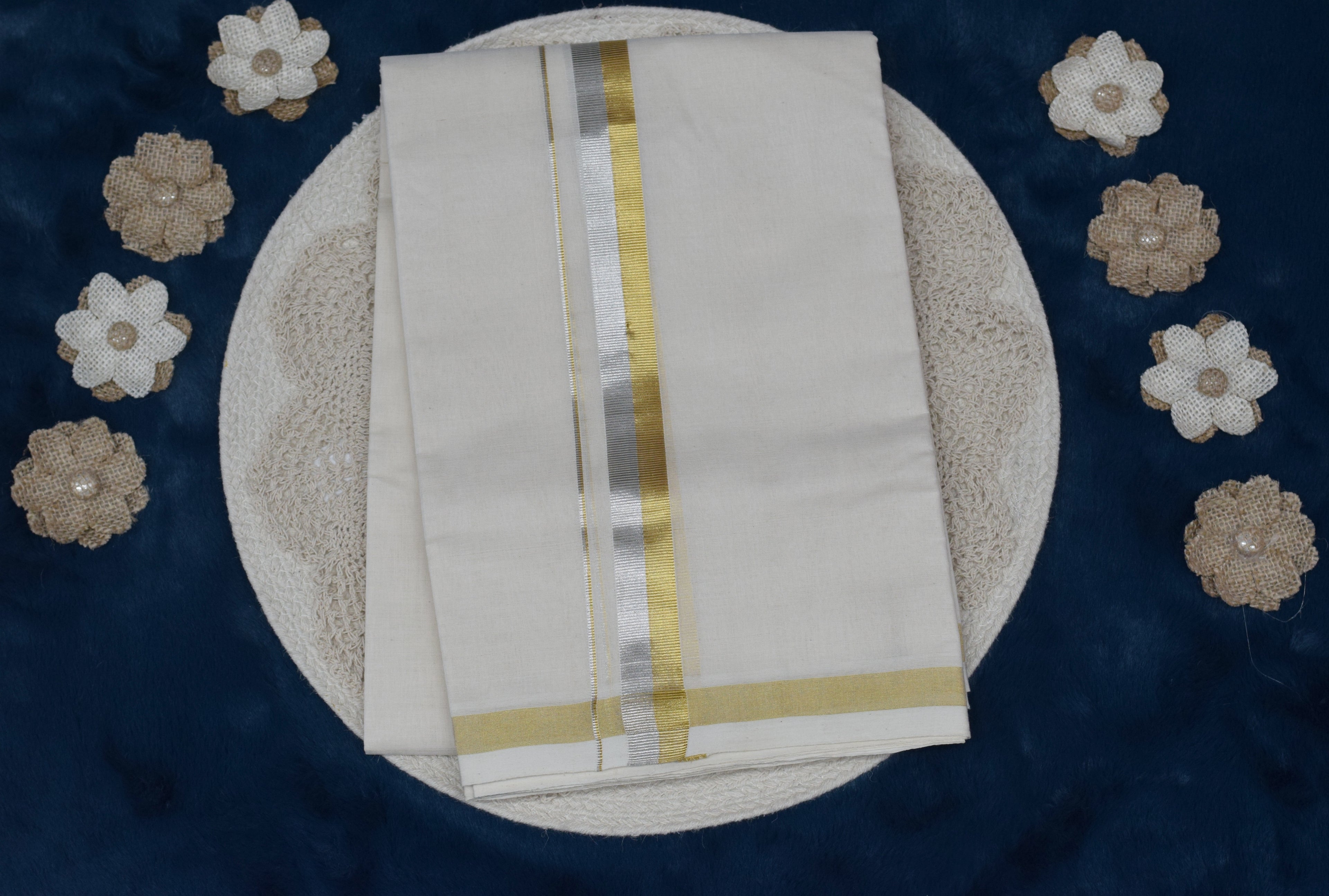 Men's Traditional White Cotton Dhoti with Gold Border – Elegant Ethnic Wear