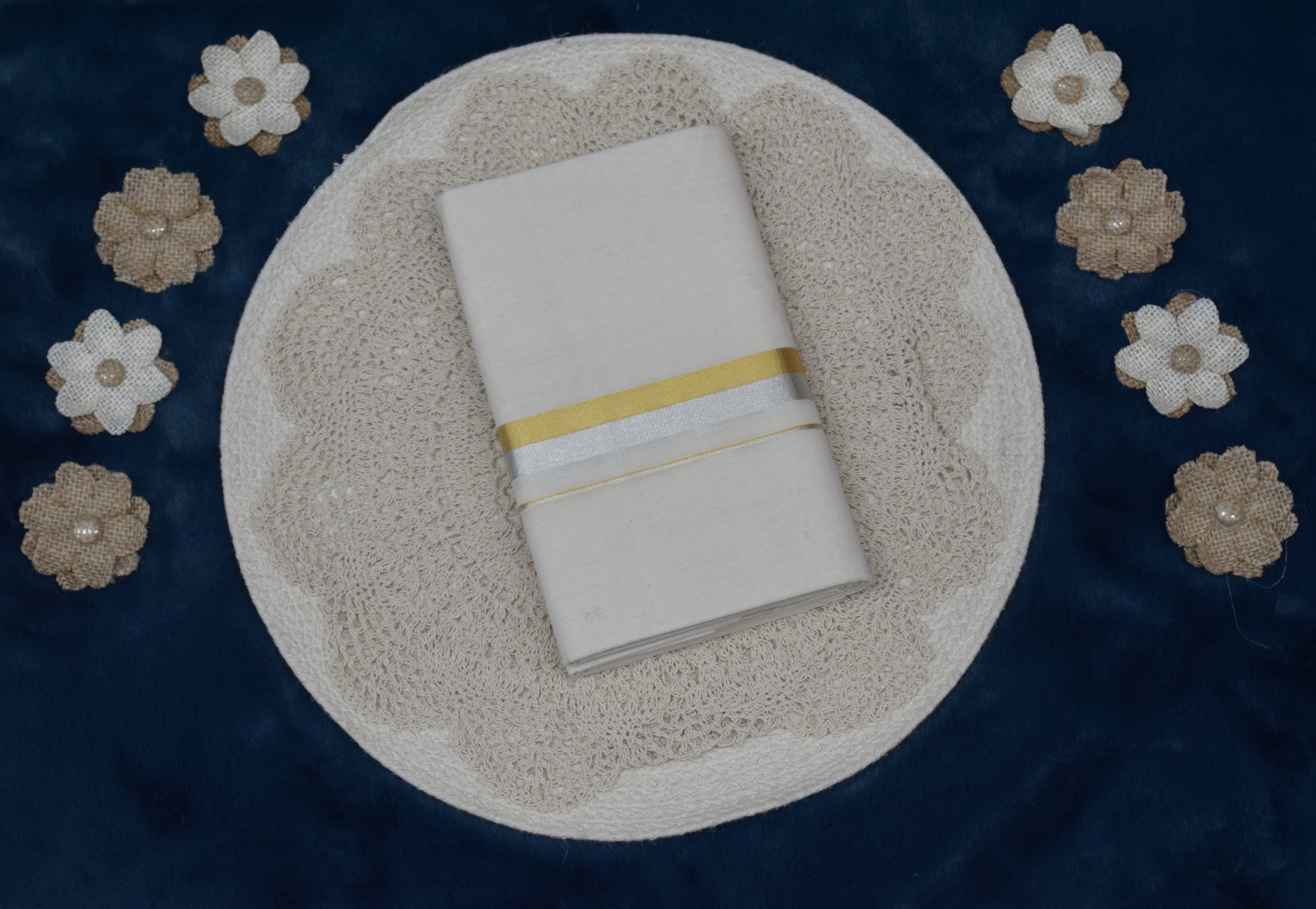 Men's Traditional White Cotton Dhoti with Gold Border – Elegant Ethnic Wear - View 2 - Cotton - Nushio