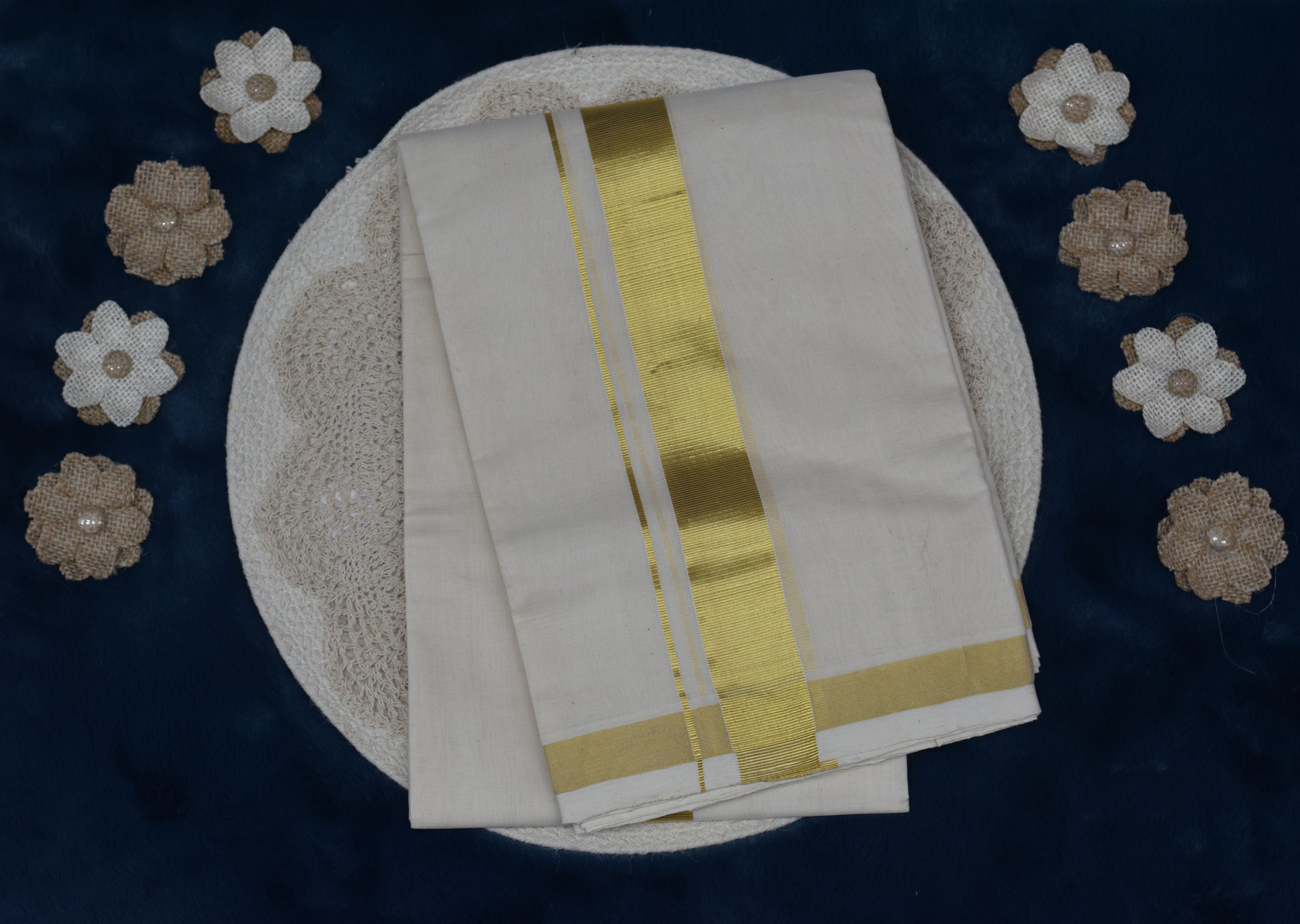 Traditional Kodi Cotton Dhoti with Golden Zari Border