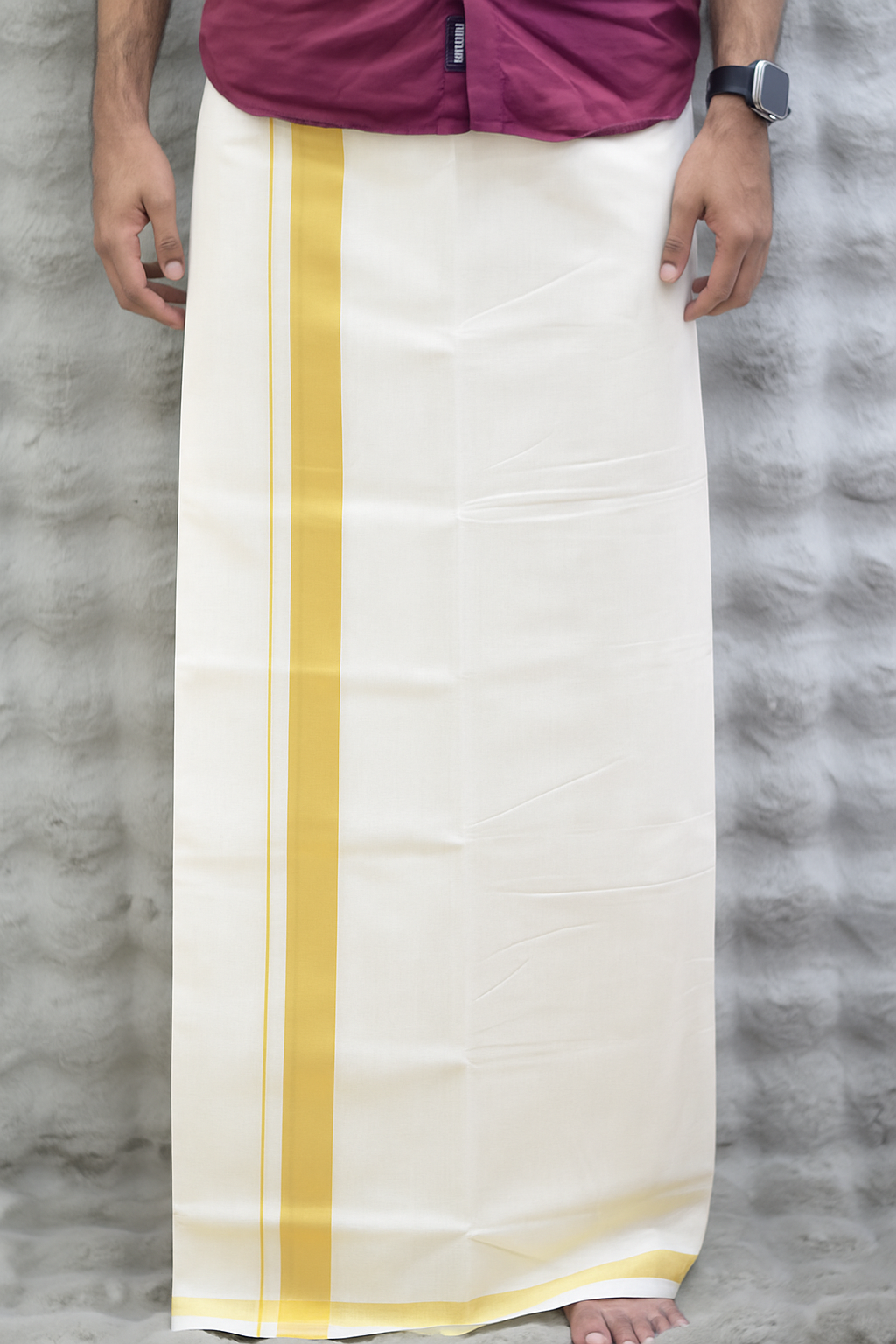 Traditional Kodi Cotton Dhoti with Golden Zari Border