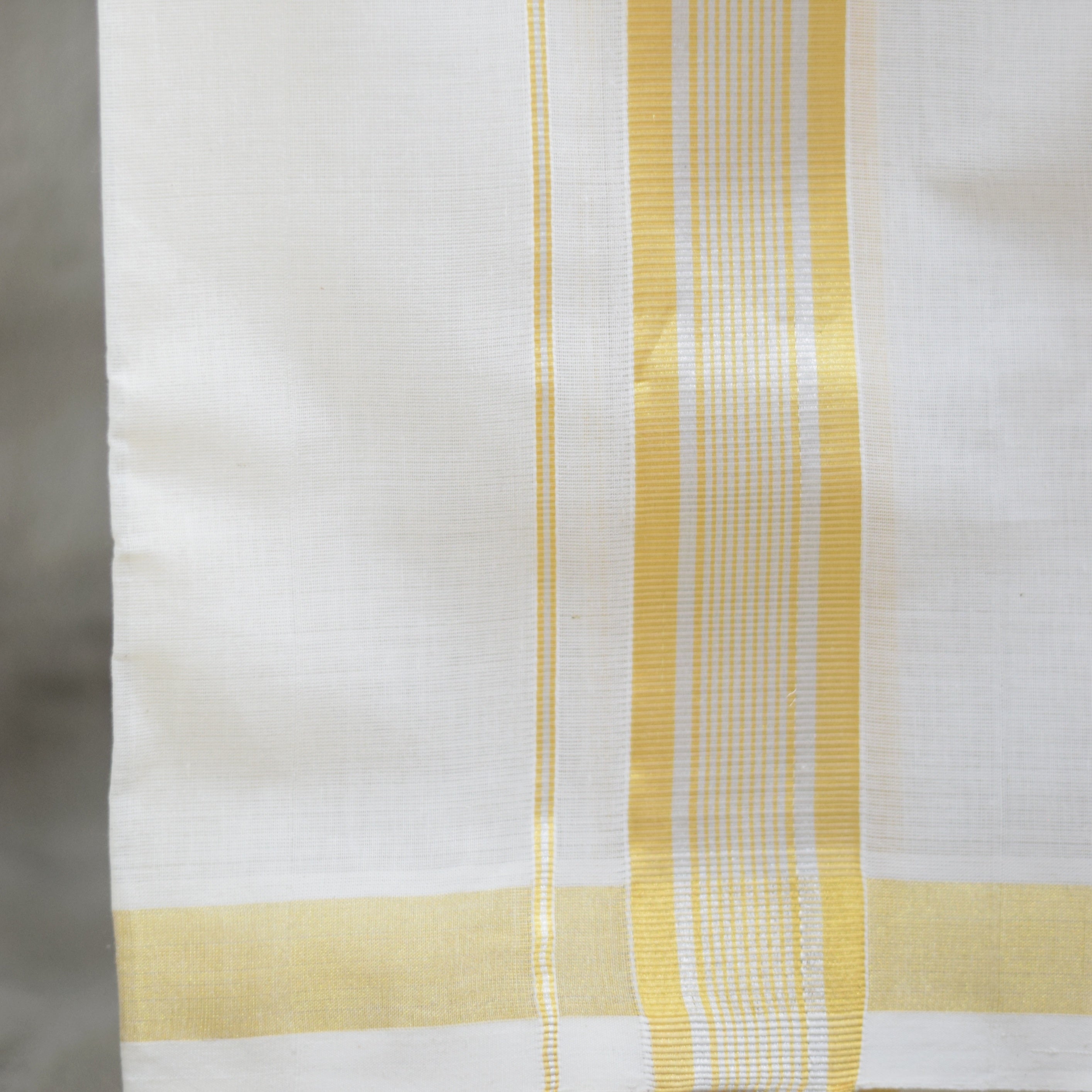 Traditional White Cotton Dhoti with Golden Border – Men's Ethnic Wear