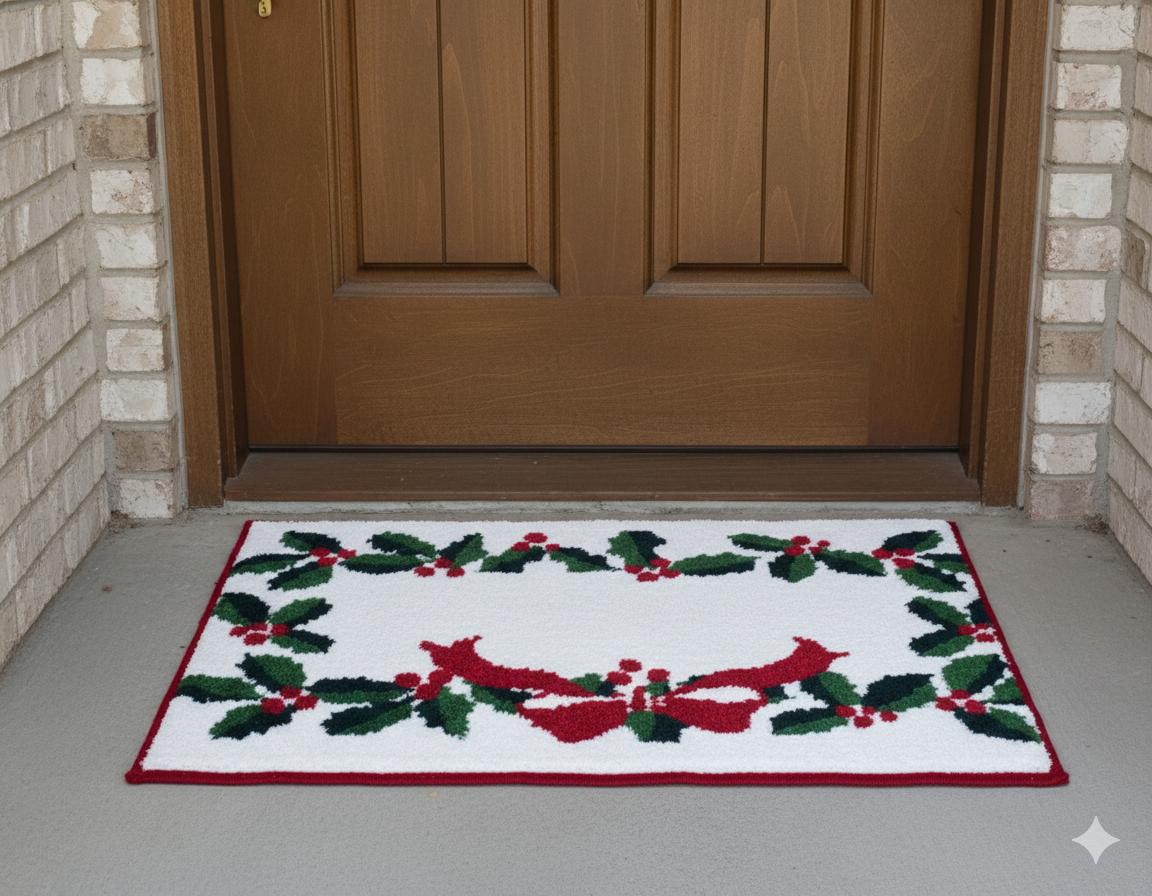 Festive Christmas Holly & Bow Door Mat - Main Product Image - Nushio
