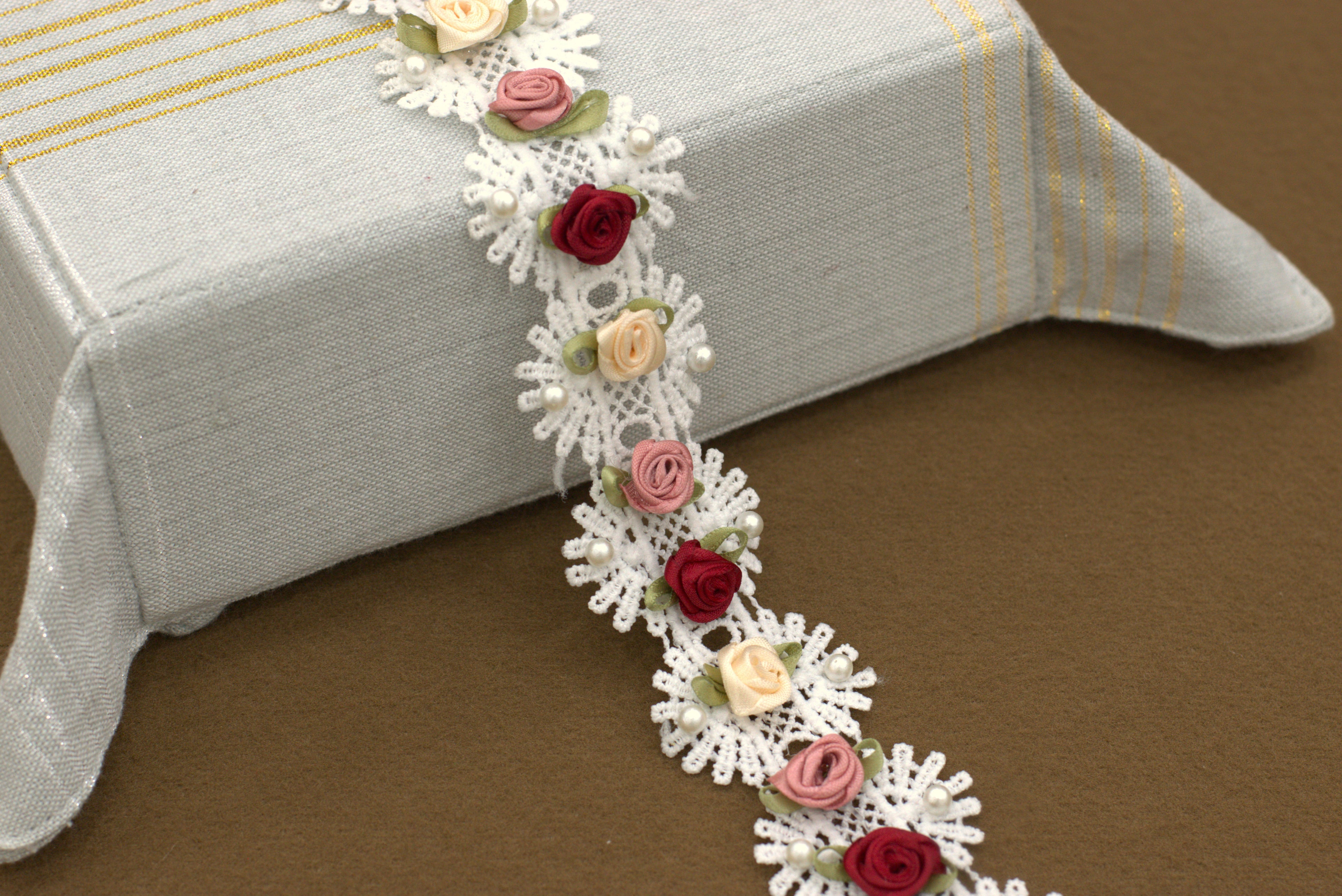 Imported Floral Lace Trim with Rose Embellishments – 5 Meter / 10 Meter Premium Lace