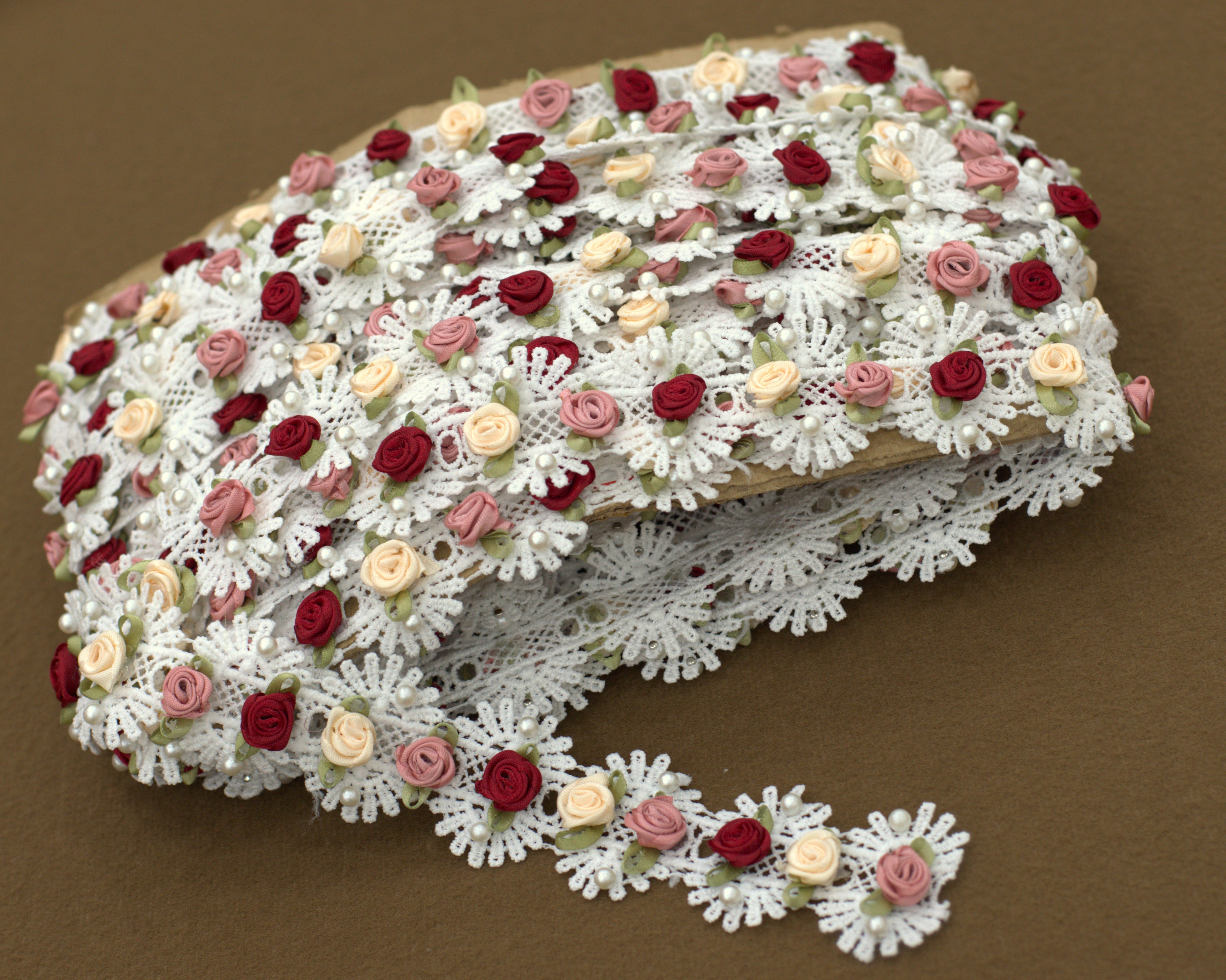 Imported Floral Lace Trim with Rose Embellishments – 5 Meter / 10 Meter Premium Lace