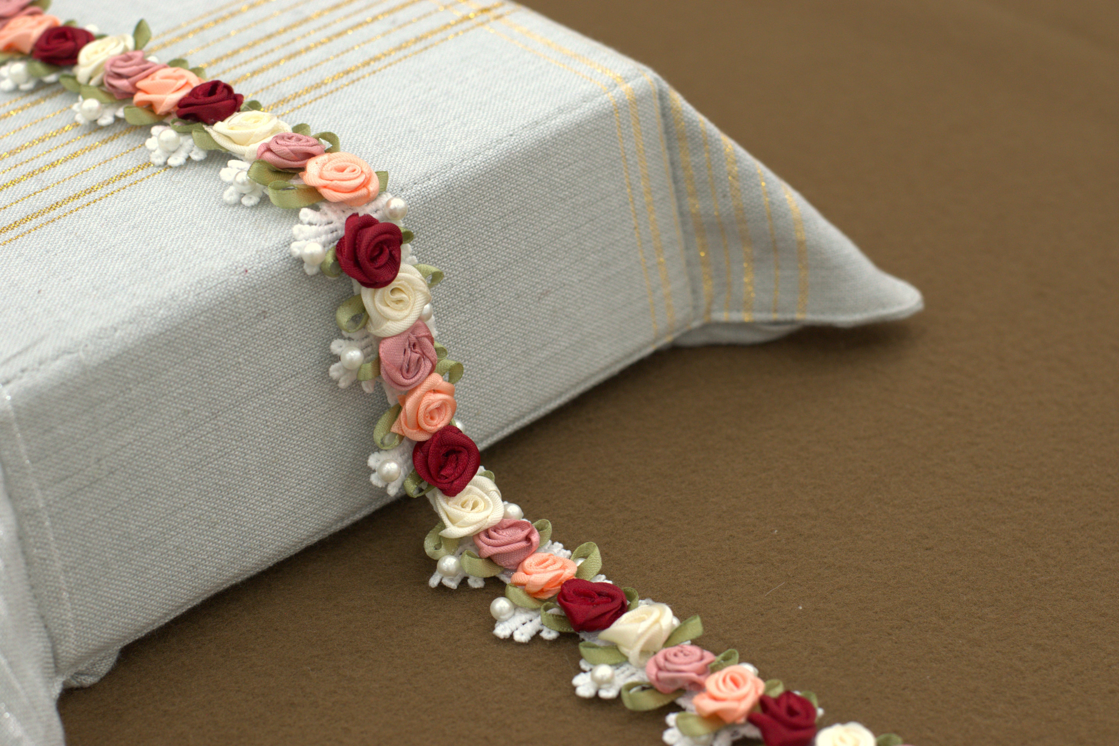 Imported 3D Floral Rose Lace Trim – Multicolor Embellished Lace (5m / 10m)