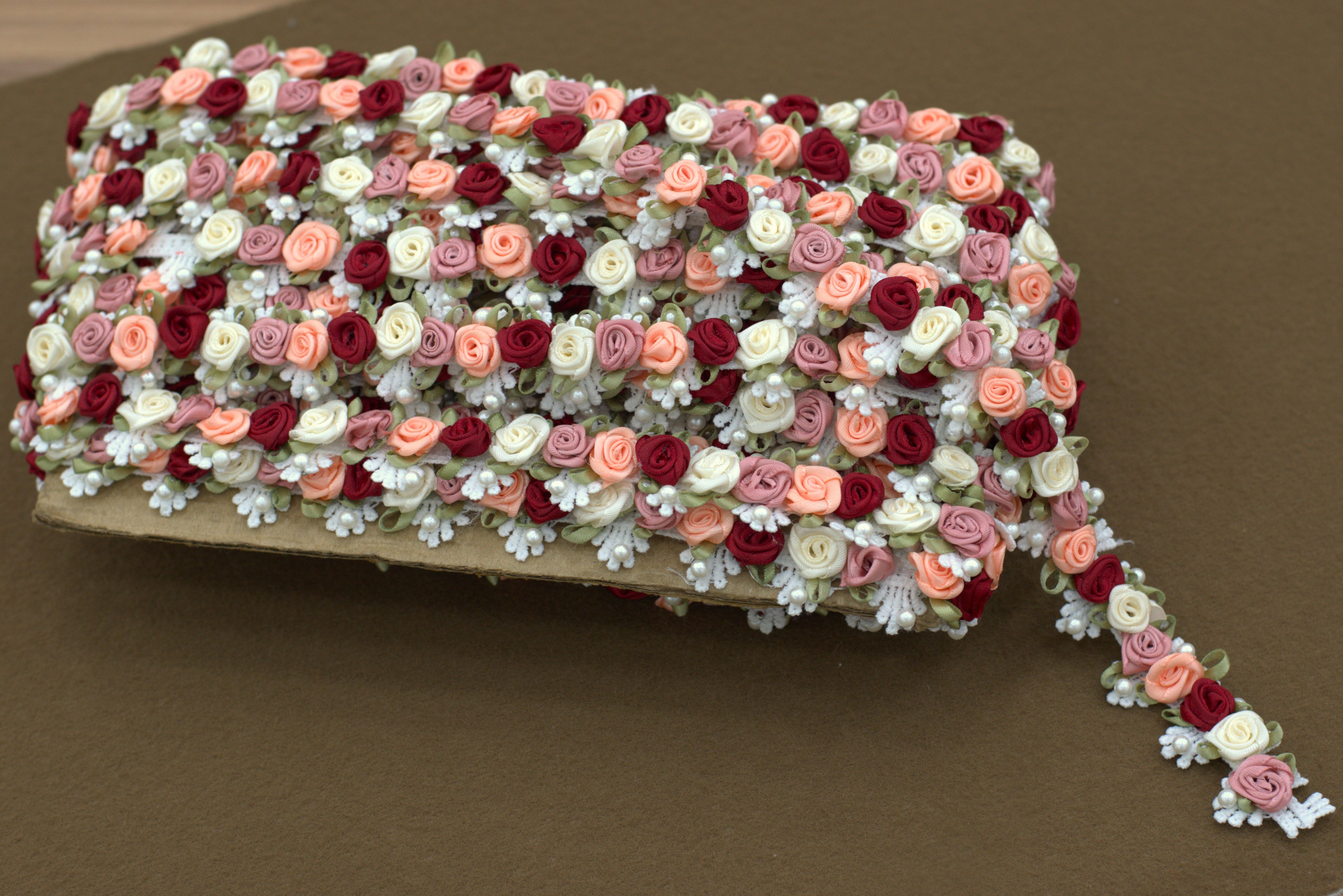 Imported 3D Floral Rose Lace Trim – Multicolor Embellished Lace (5m / 10m)