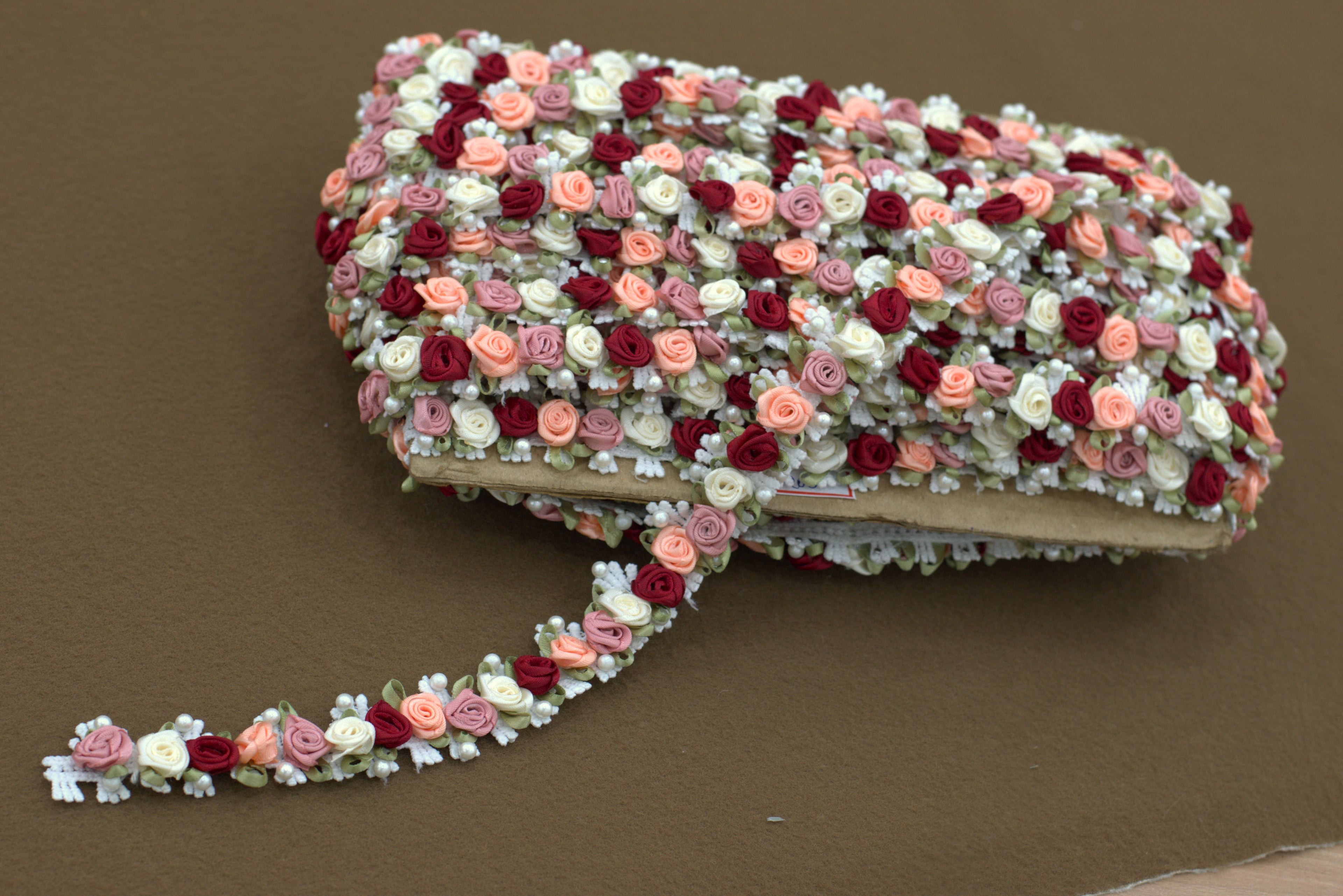 Imported 3D Floral Rose Lace Trim – Multicolor Embellished Lace (5m / 10m)