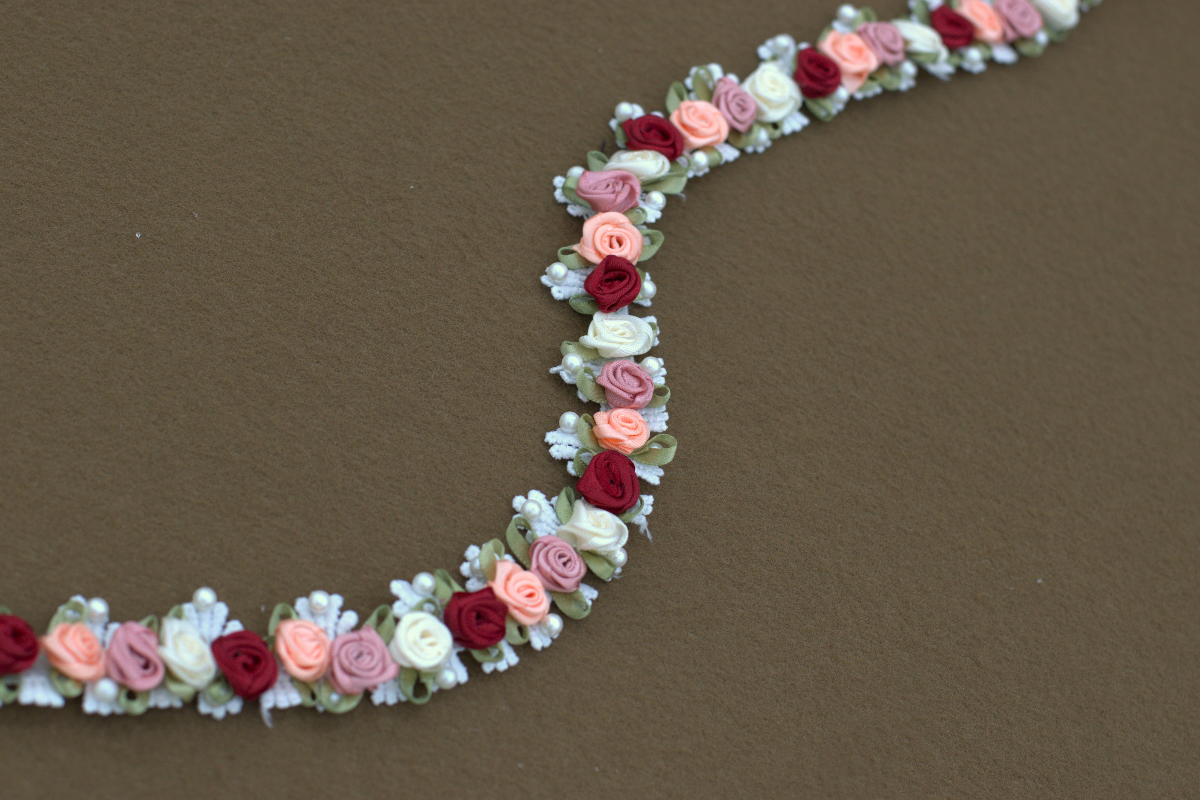 Imported 3D Floral Rose Lace Trim – Multicolor Embellished Lace (5m / 10m)