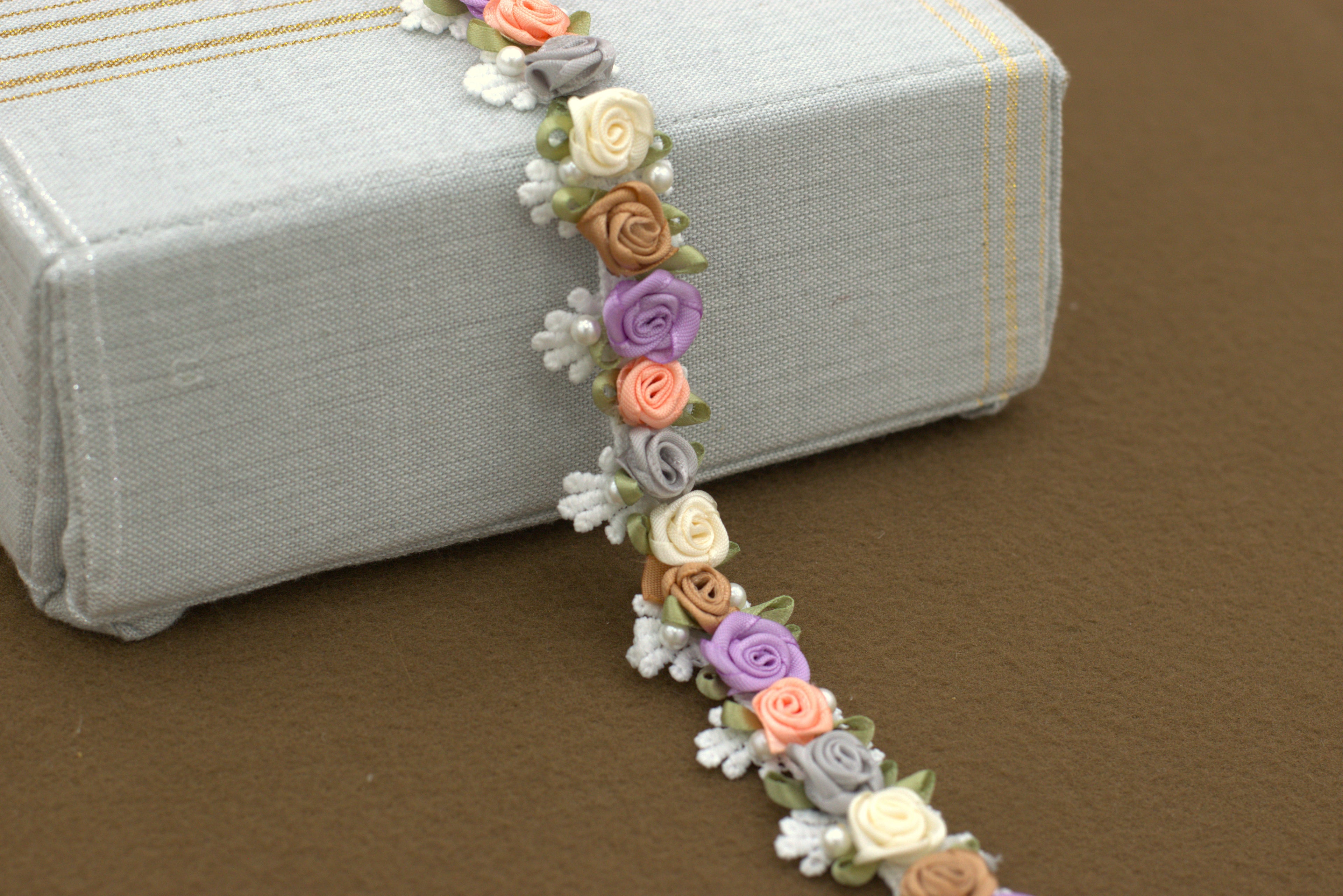 Imported 3D Floral Lace Trim – Multicolor Rose Embroidery (5m / 10m)