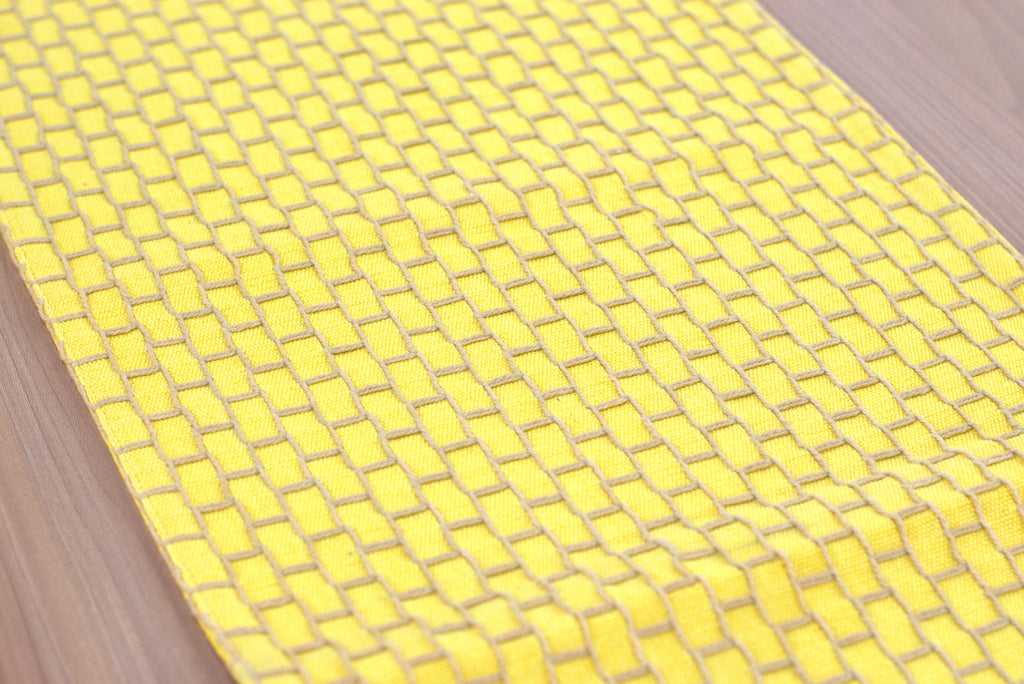 Yellow Geometric Textured Table Runner – 185 x 35 cm