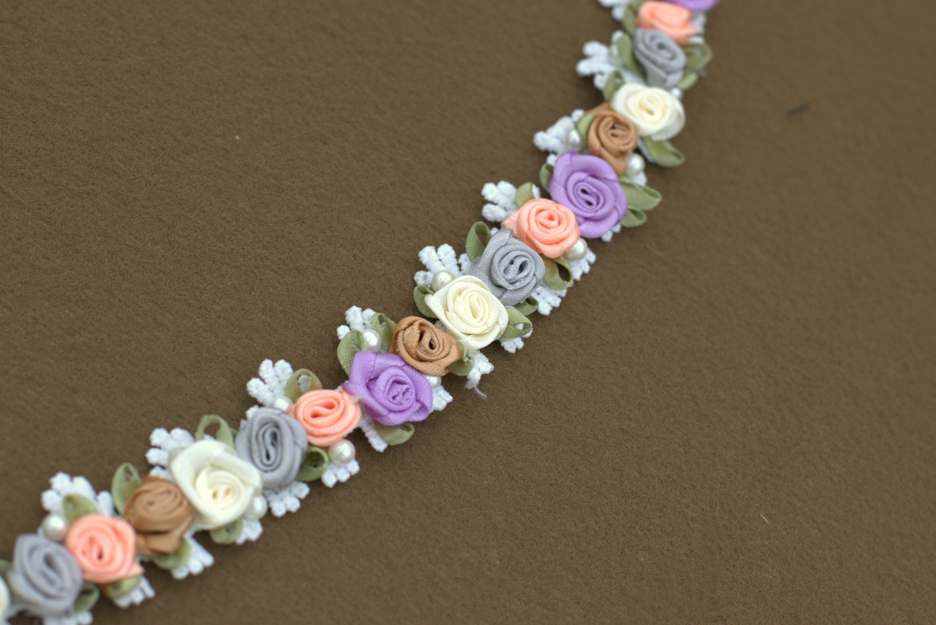 Imported 3D Floral Lace Trim – Multicolor Rose Embroidery (5m / 10m)