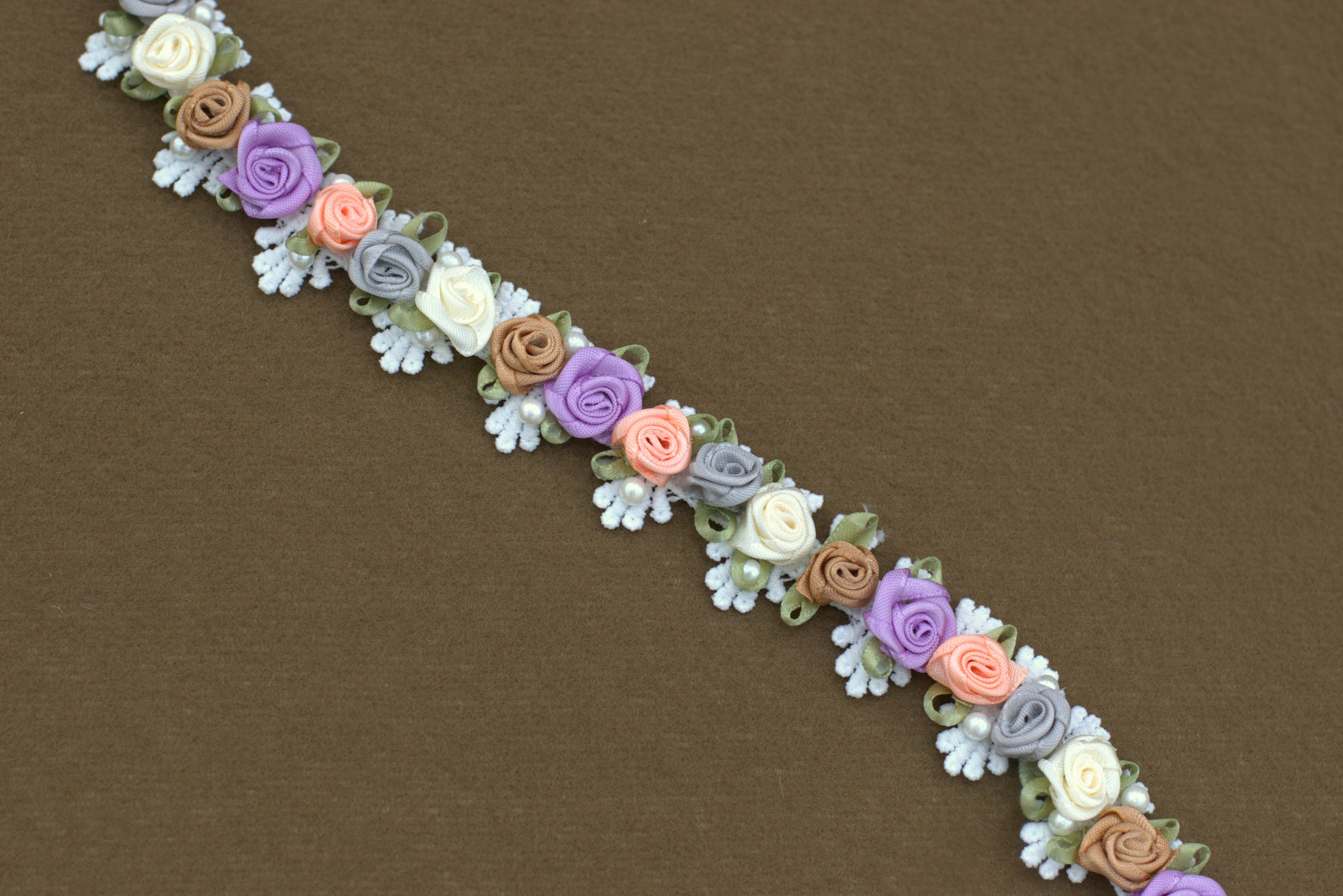 Imported 3D Floral Lace Trim – Multicolor Rose Embroidery (5m / 10m)