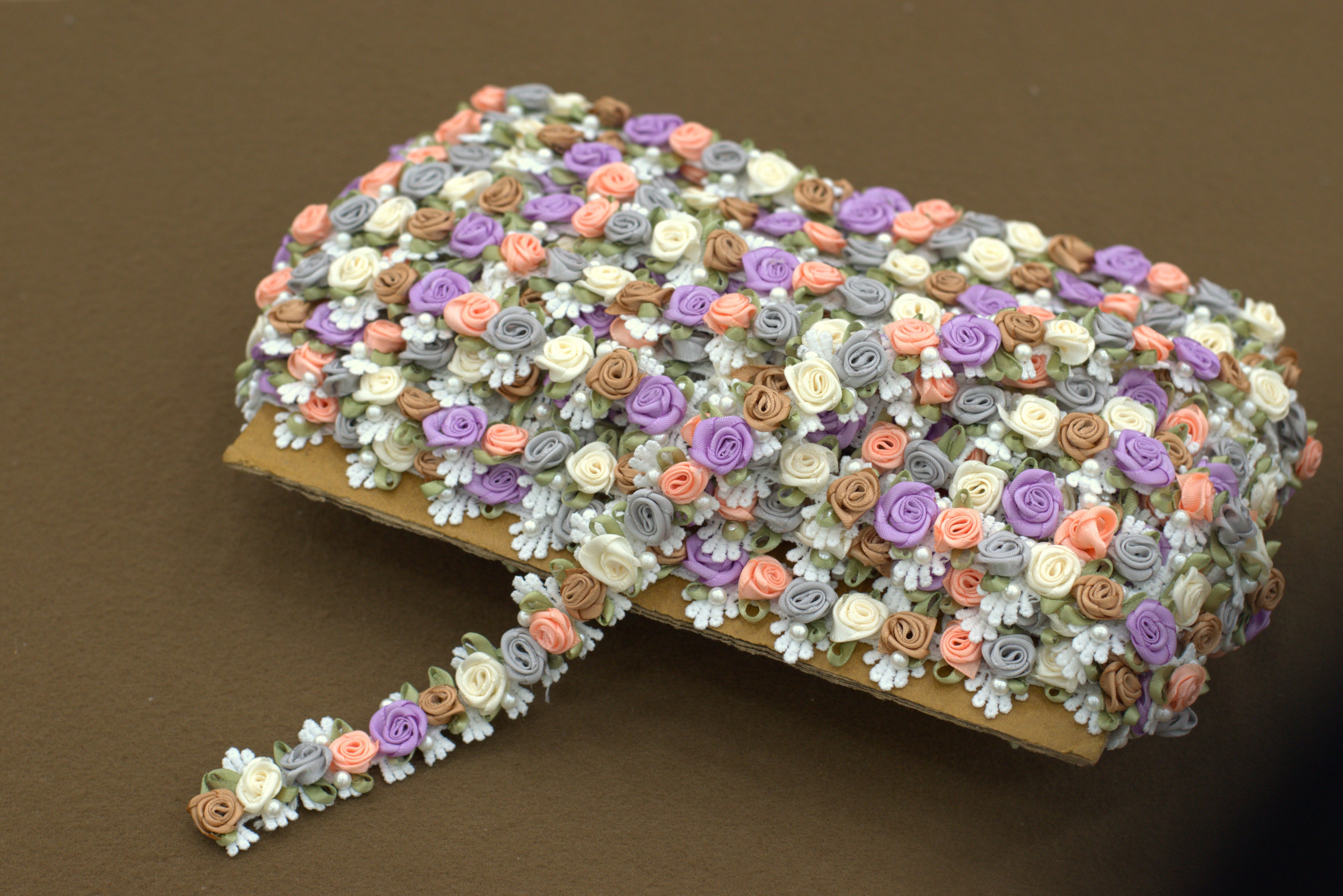 Imported 3D Floral Lace Trim – Multicolor Rose Embroidery (5m / 10m)