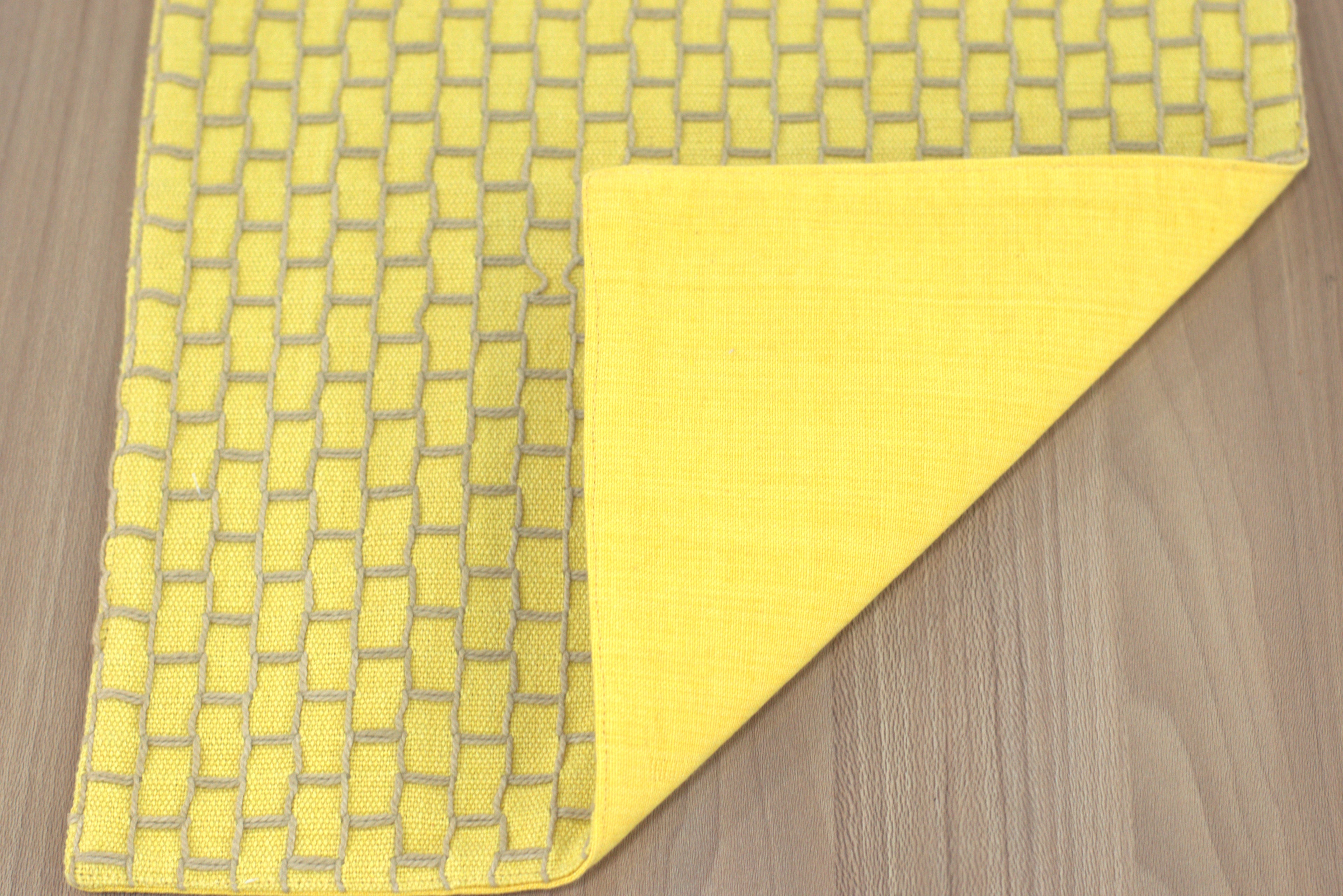Yellow Geometric Textured Table Runner – 185 x 35 cm