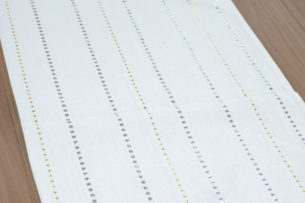 White Striped Table Runner with Tassels - 180 x 35 cm