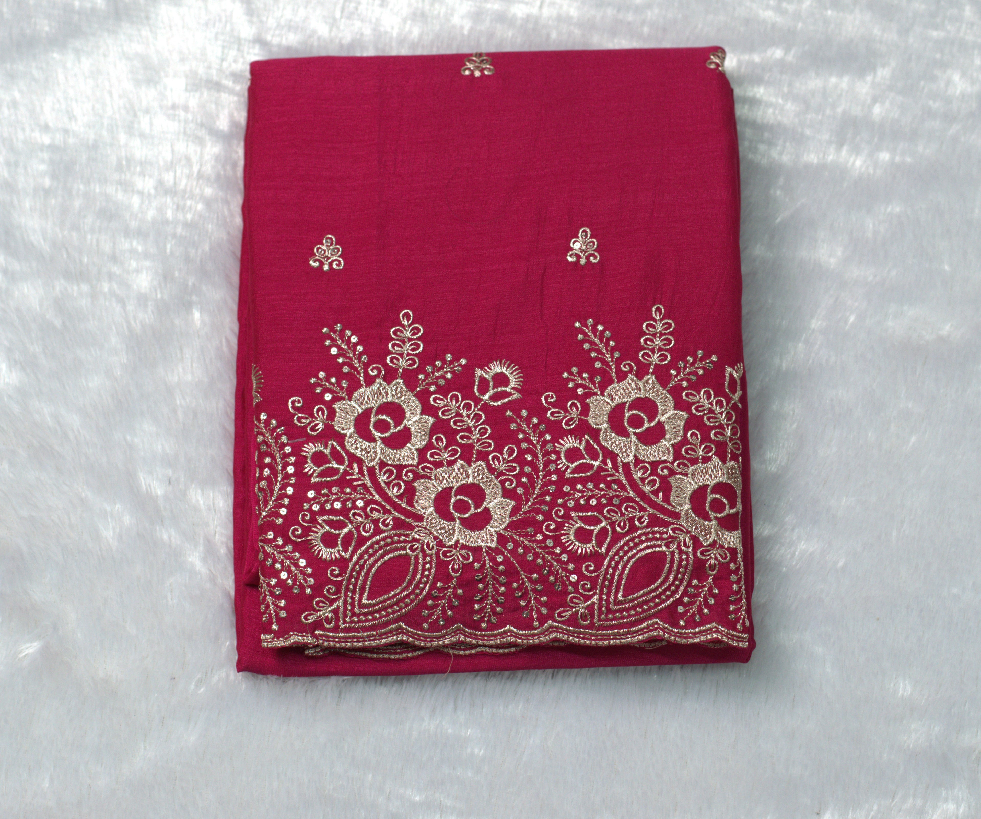 Wine Pink Vichitra Silk Churidar Set Material with Elegant Embroidery Work