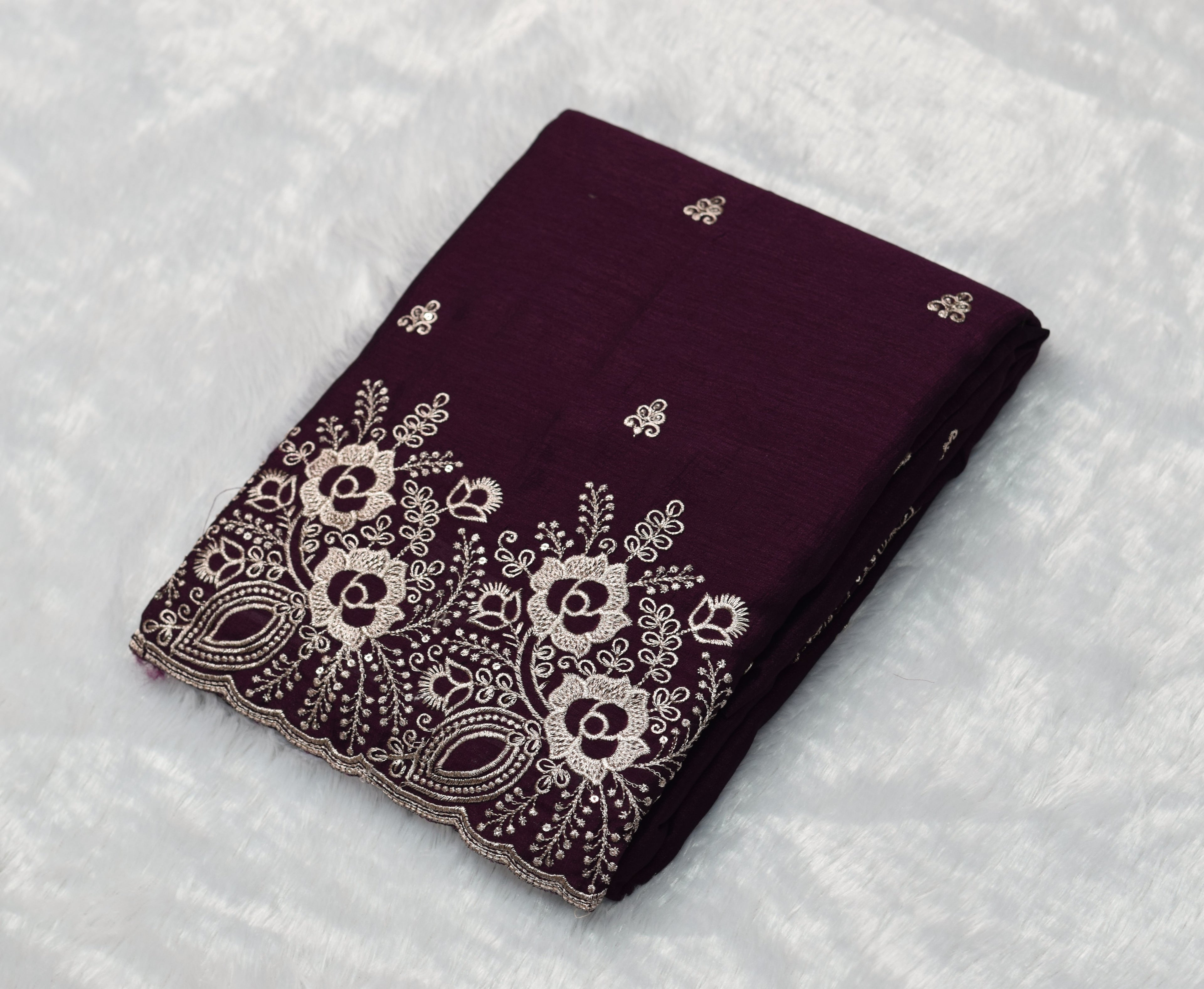 Premium Vichitra Silk Churidar Material  set with Elegant Embroidery – Wine Purple
