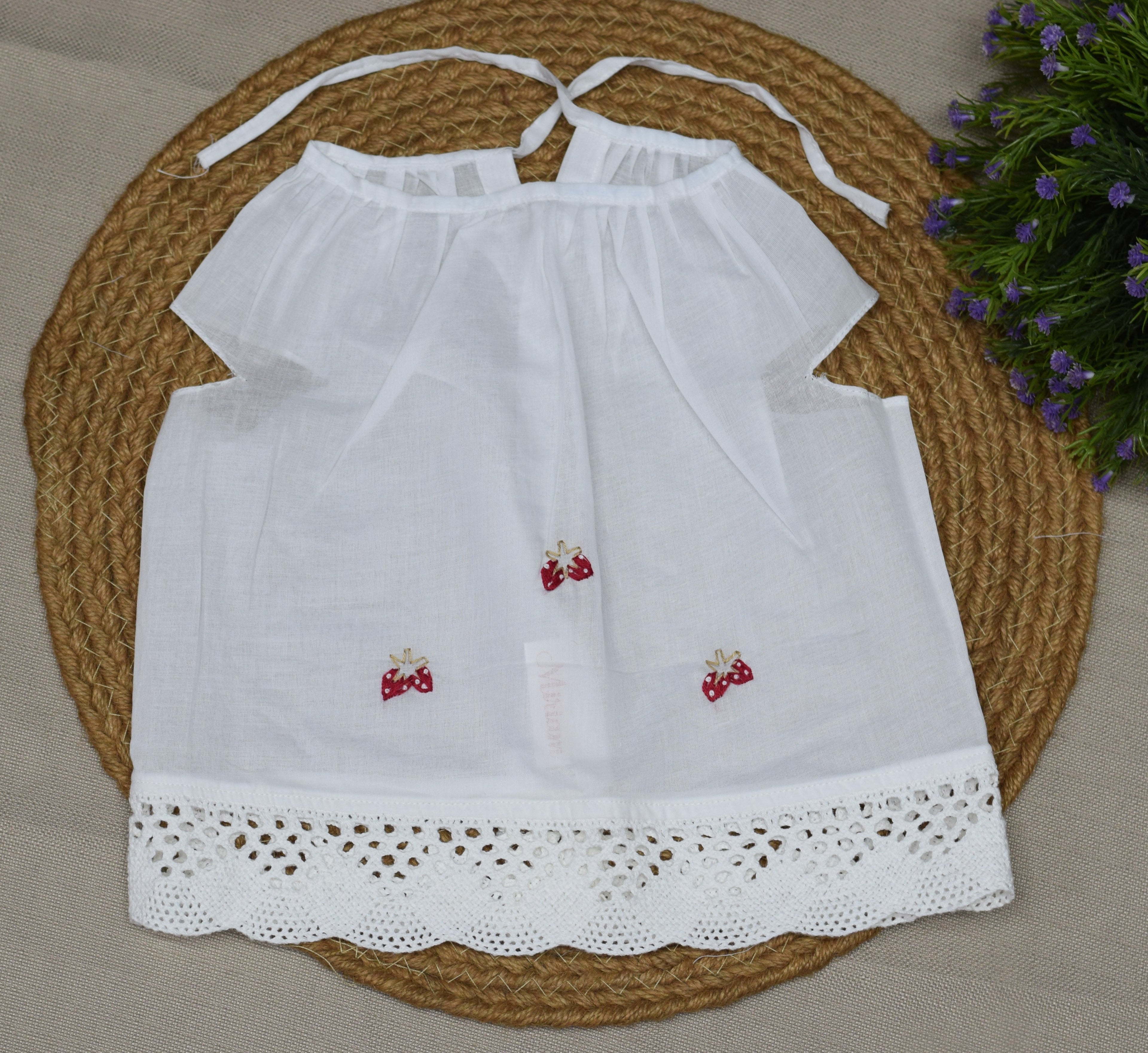 Kids Kerala Kettuduppu  – White Cotton with 3 Color Hand Embroidery & Lace Border