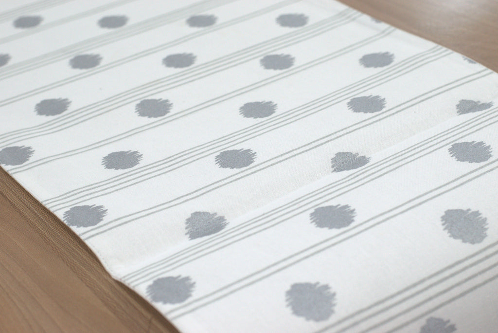Grey Polka Dot & Stripe Table Runner - 180 x 35 cm - Detail View - Nushio
