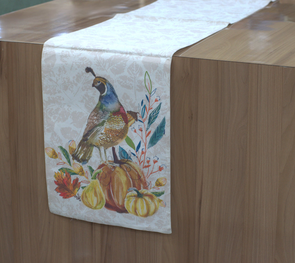 Autumn Quail & Pumpkin Printed Table Runner - 180 x 35 cm - View 2 - Printed - Nushio