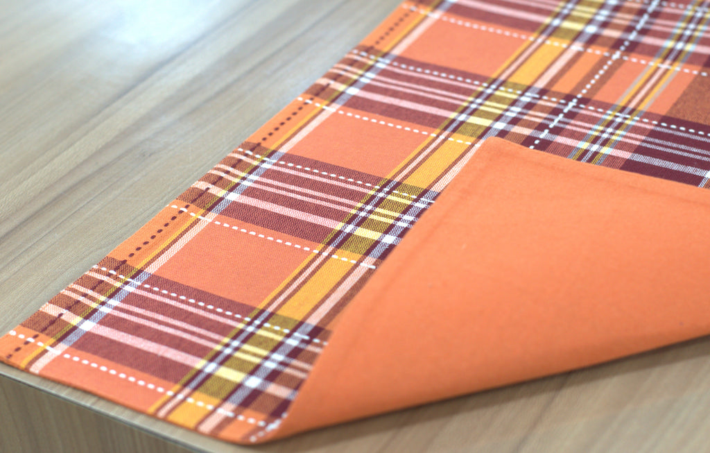 Rust Orange Plaid Table Runner – 180 × 35 cm | Classic Checkered Dining Décor