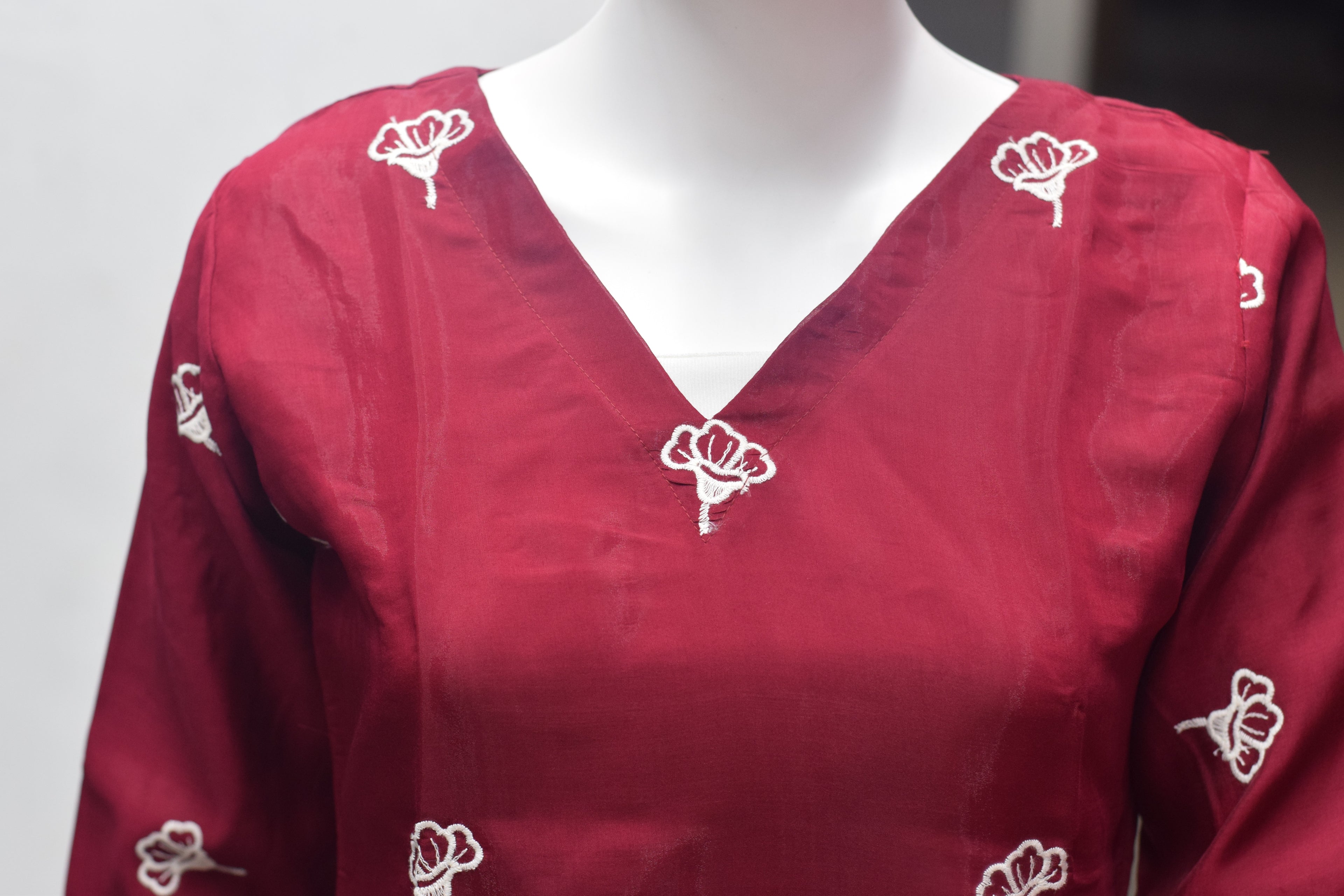 Elegant Maroon Embroidered Churidar Top