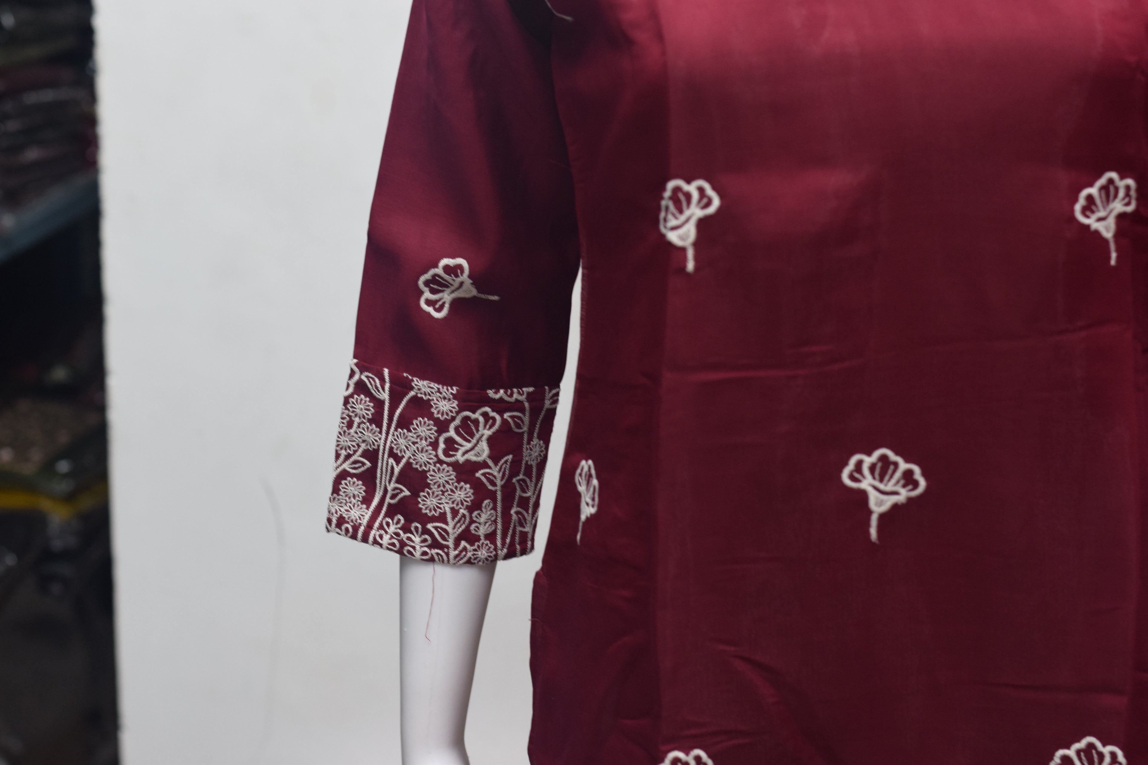 Elegant Maroon Embroidered Churidar Top