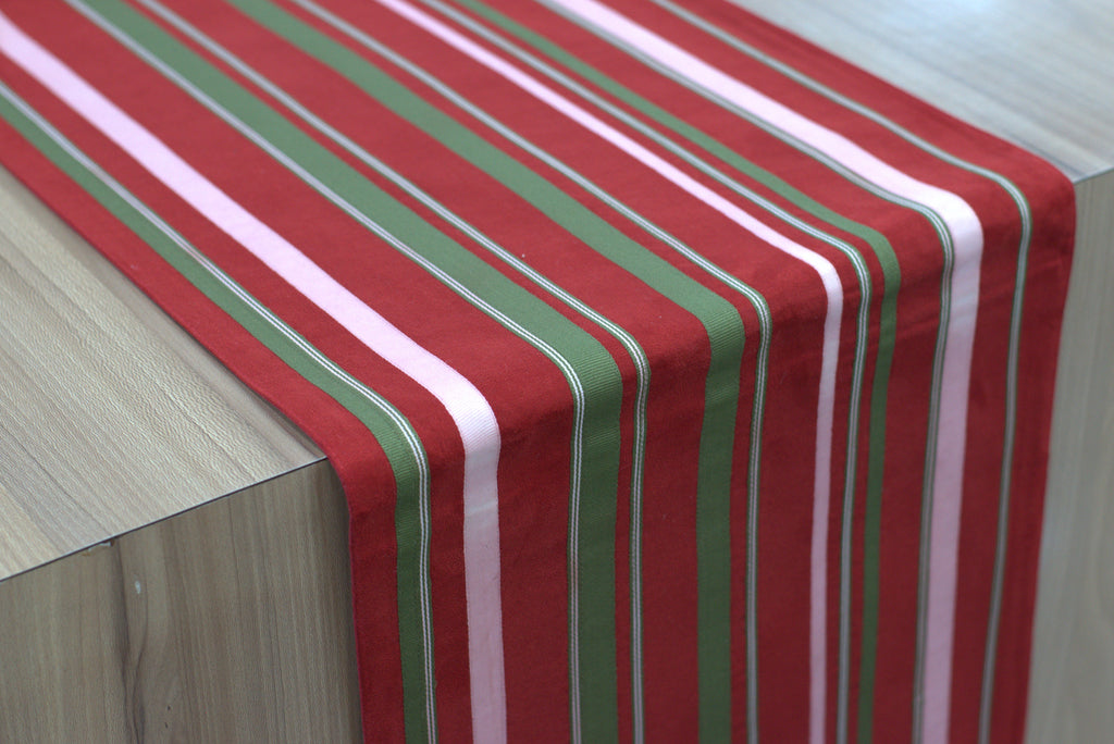 Red & Green Striped Table Runner – 180 × 35 cm | Elegant Dining Table Decor