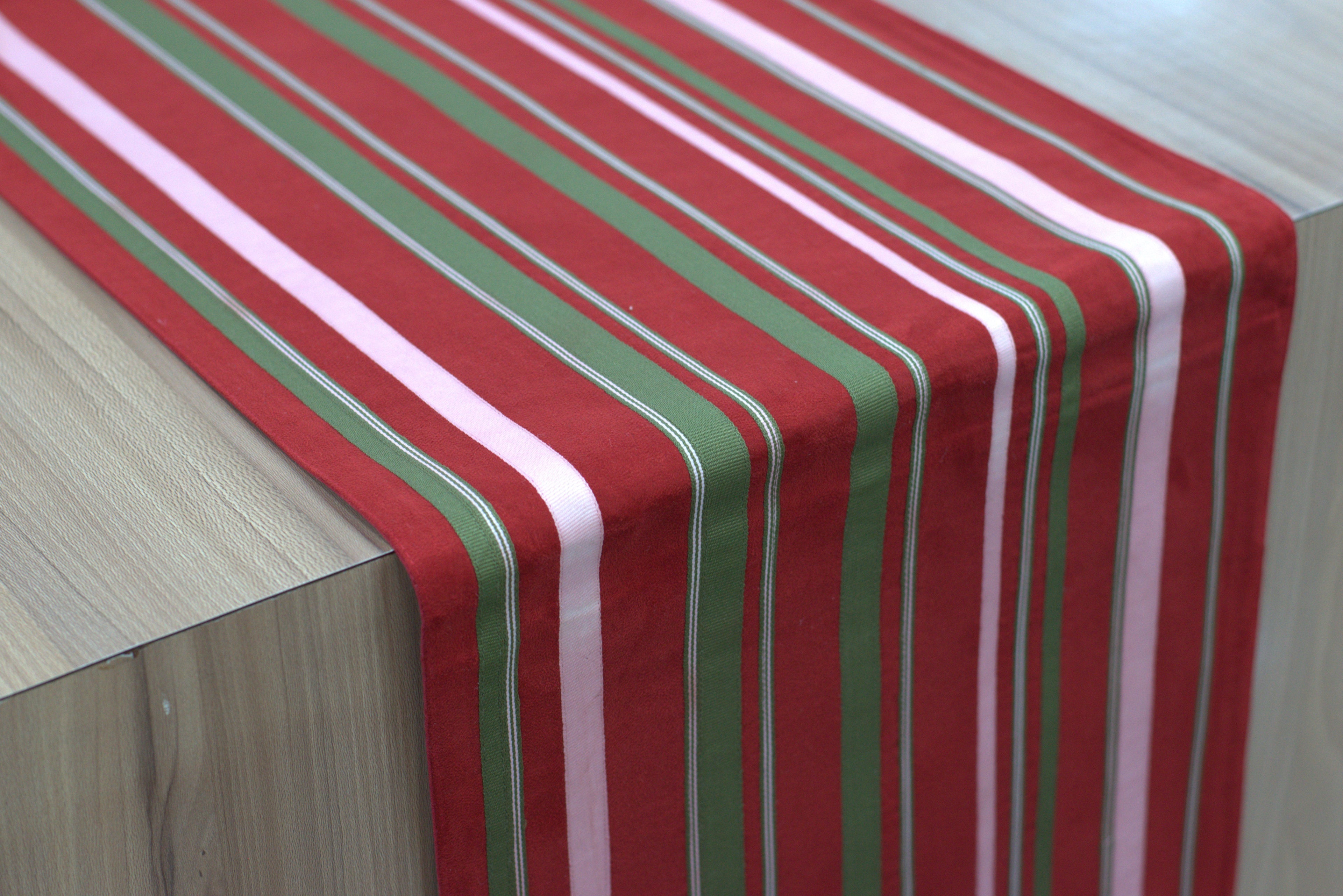 Red & Green Striped Table Runner – 180 × 35 cm | Elegant Dining Table Decor