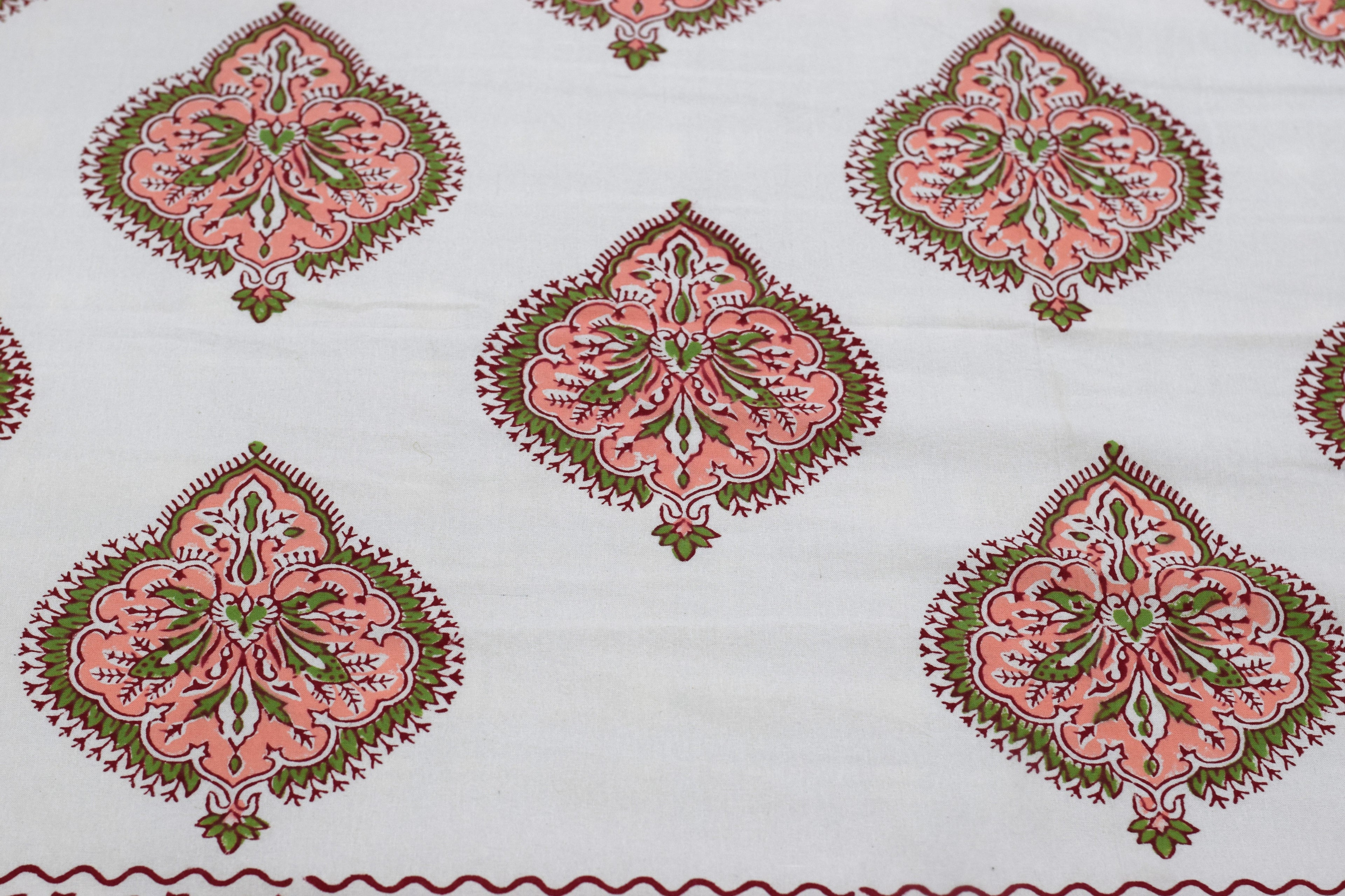 Hand-Block Inspired Floral King Size Bedsheet Set