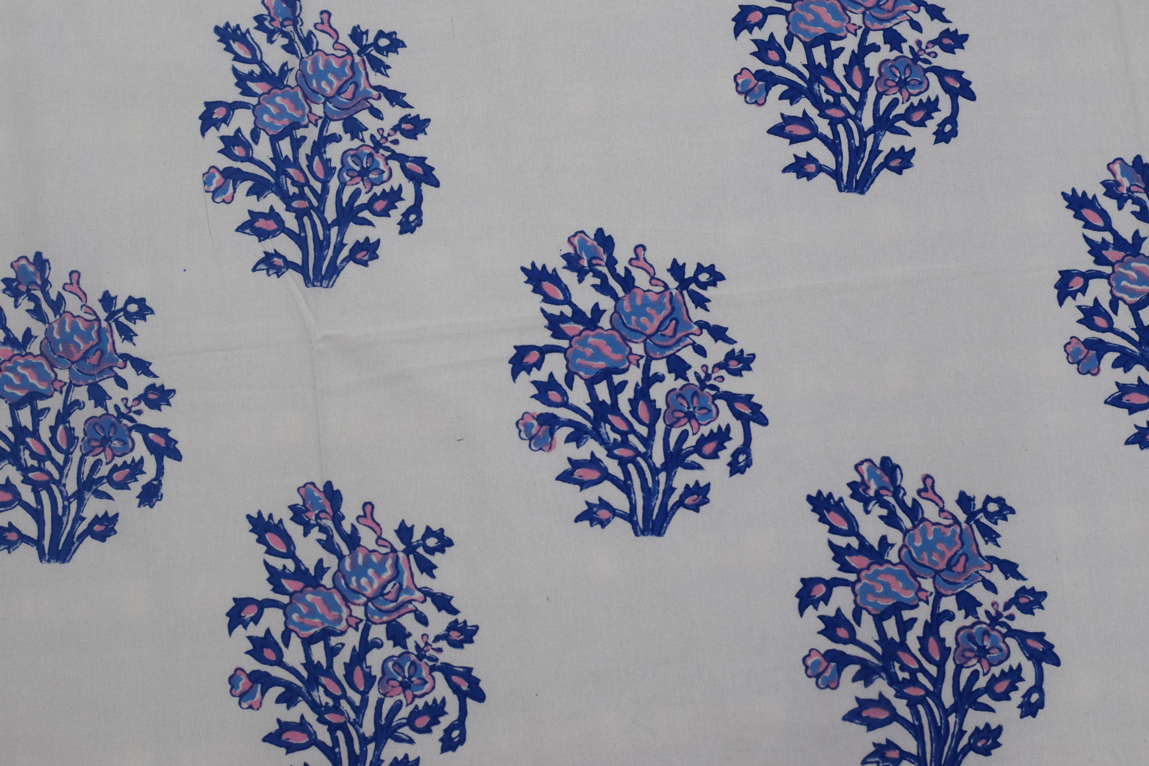 Blue Floral Print King Size Cotton Bedsheet with 2 Pillow Covers | Nushio