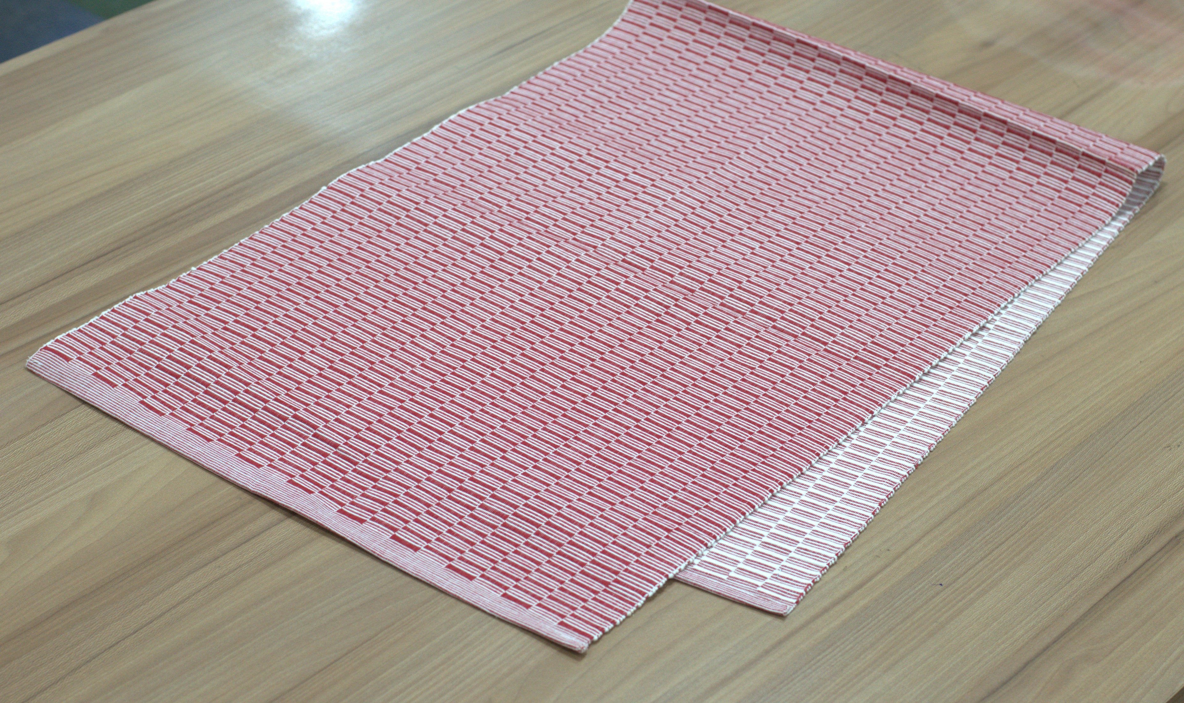 Handwoven Red Textured Table Runner - 135 × 40 cm