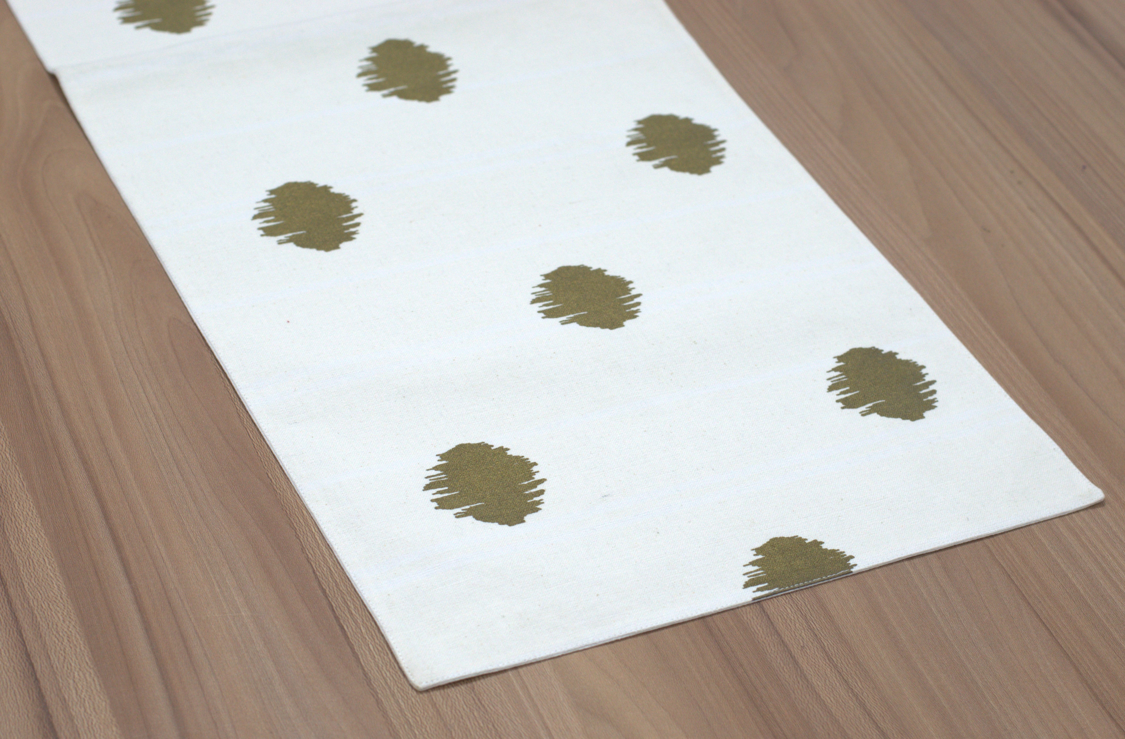 Olive Dot Table Runner - Off-White Cotton (180 x 30 cm)