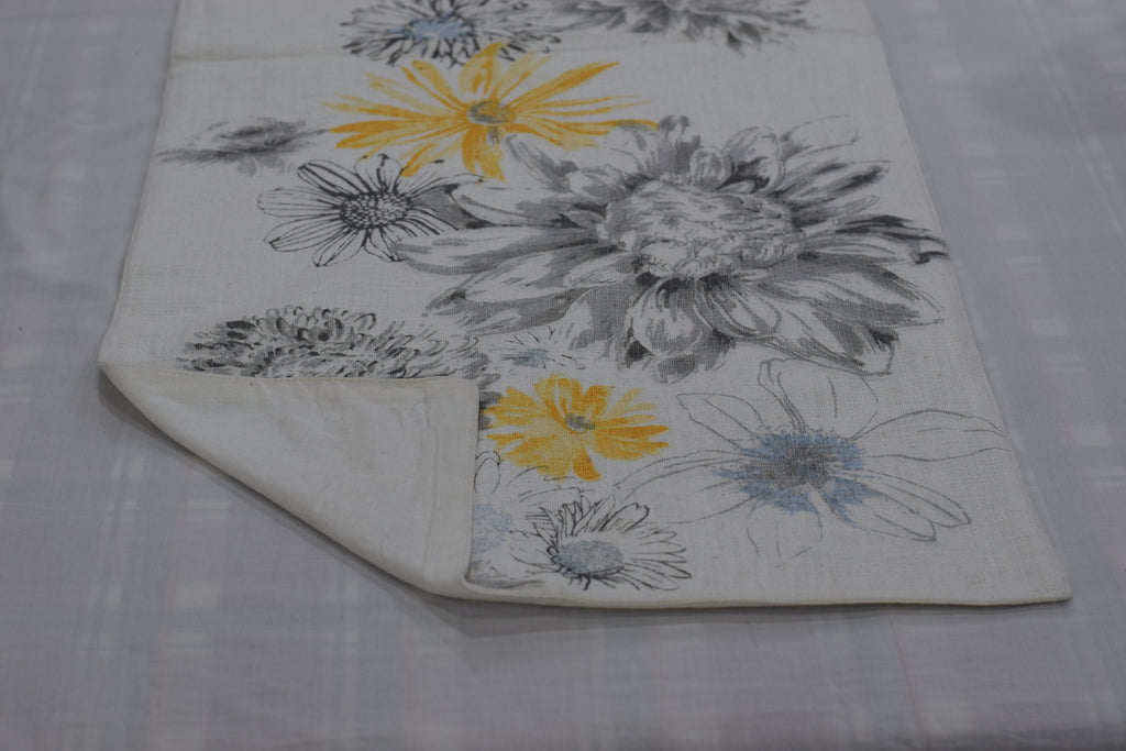 Floral Printed Table Runner - Grey & Yellow - 2.25 m x 40 cm