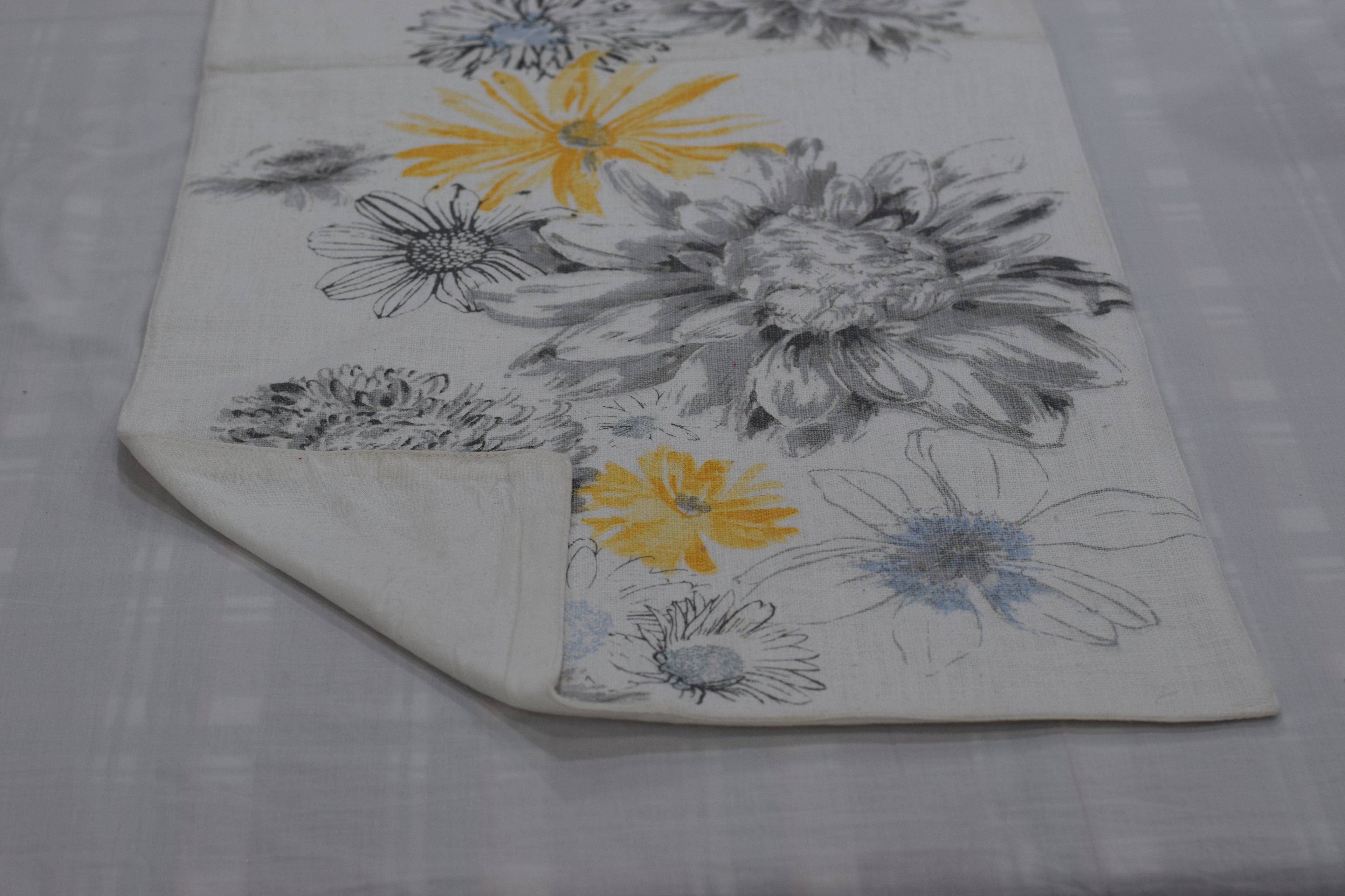 Floral Printed Table Runner - Grey & Yellow - 2.25 m x 40 cm