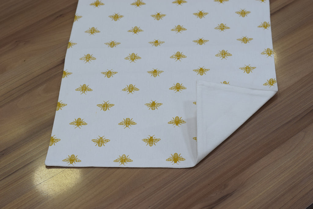 White & Gold Bee Print Table Runner - 180 × 35 cm