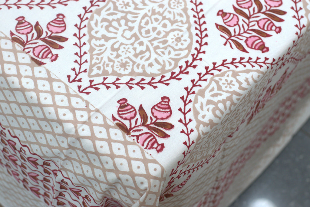 Premium Super King Size Cotton Bedsheet with 2 Pillow Covers – Beige &amp; Red Floral Printed Bed Sheet