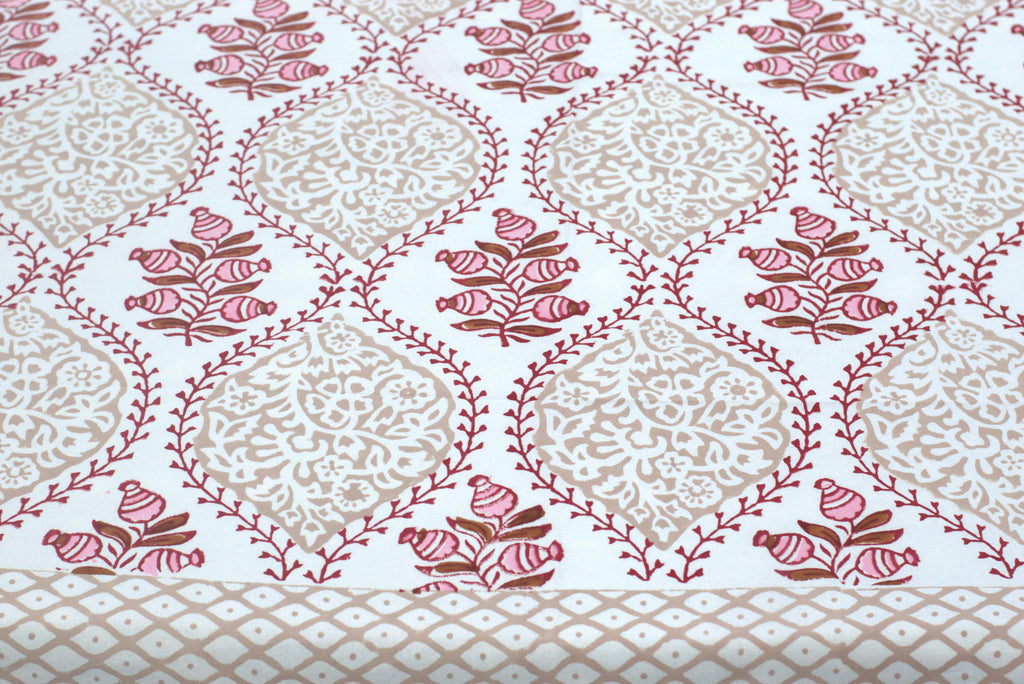 Premium Super King Size Cotton Bedsheet with 2 Pillow Covers – Beige &amp; Red Floral Printed Bed Sheet