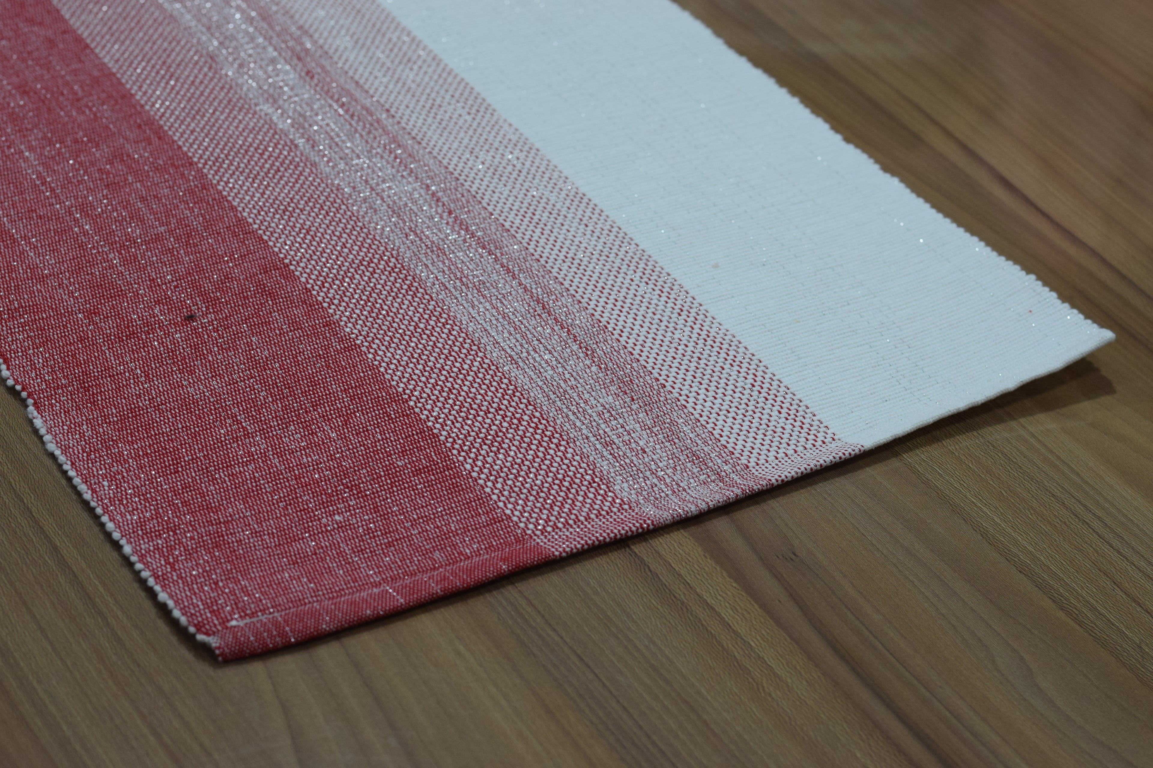 Striped Cotton Table Runner - 2 Meter × 40 cm - Red & White