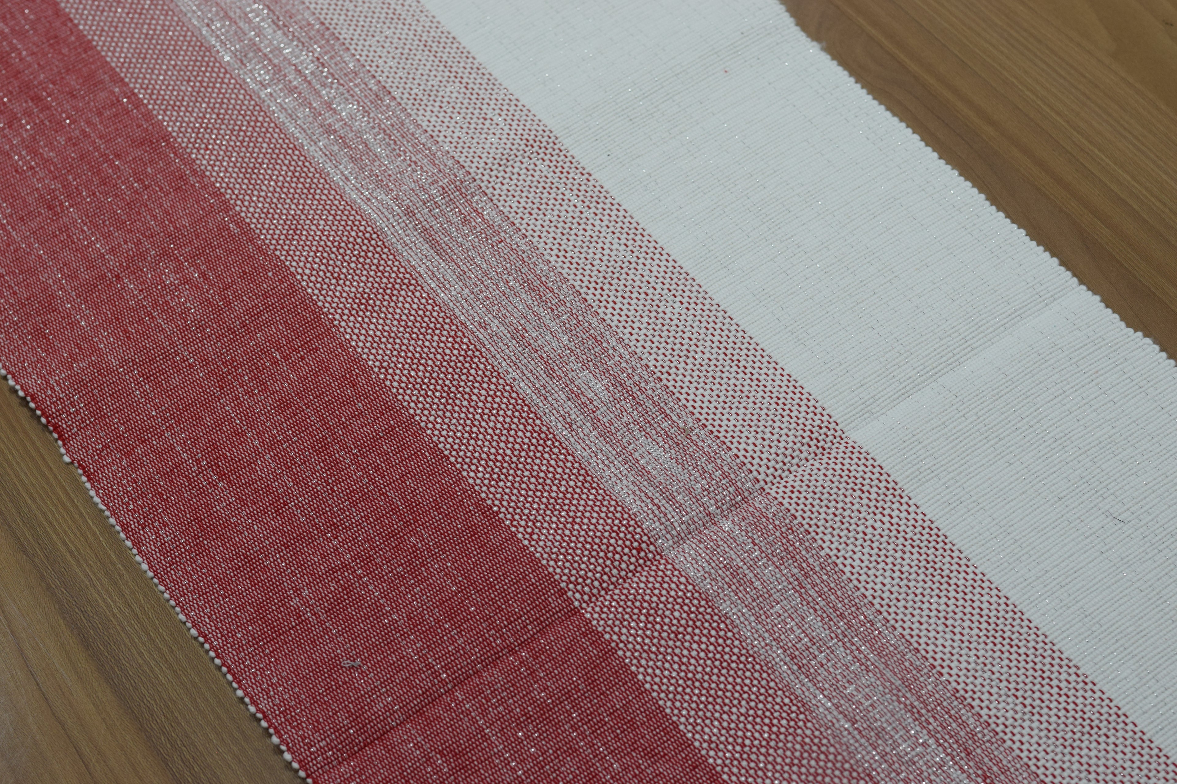 Striped Cotton Table Runner - 2 Meter × 40 cm - Red & White