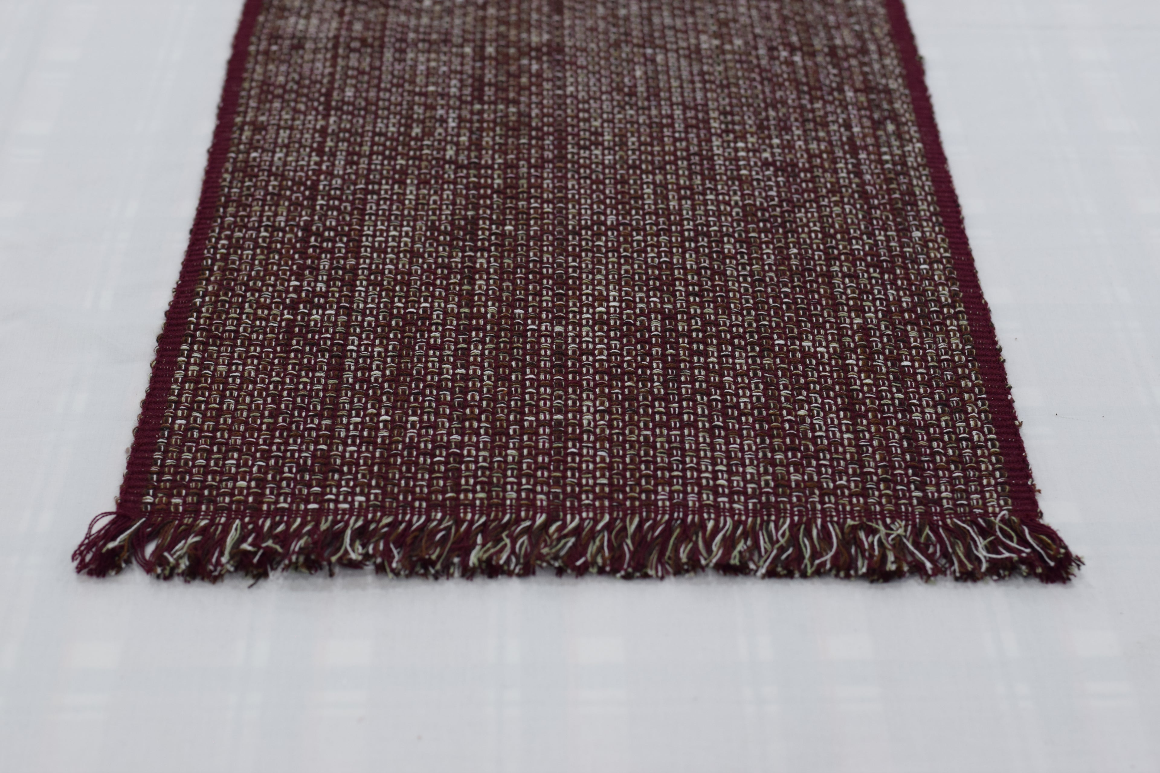 Handwoven Maroon Table Runner with Tassels - 220 x 40 cm - View 3 - Nushio